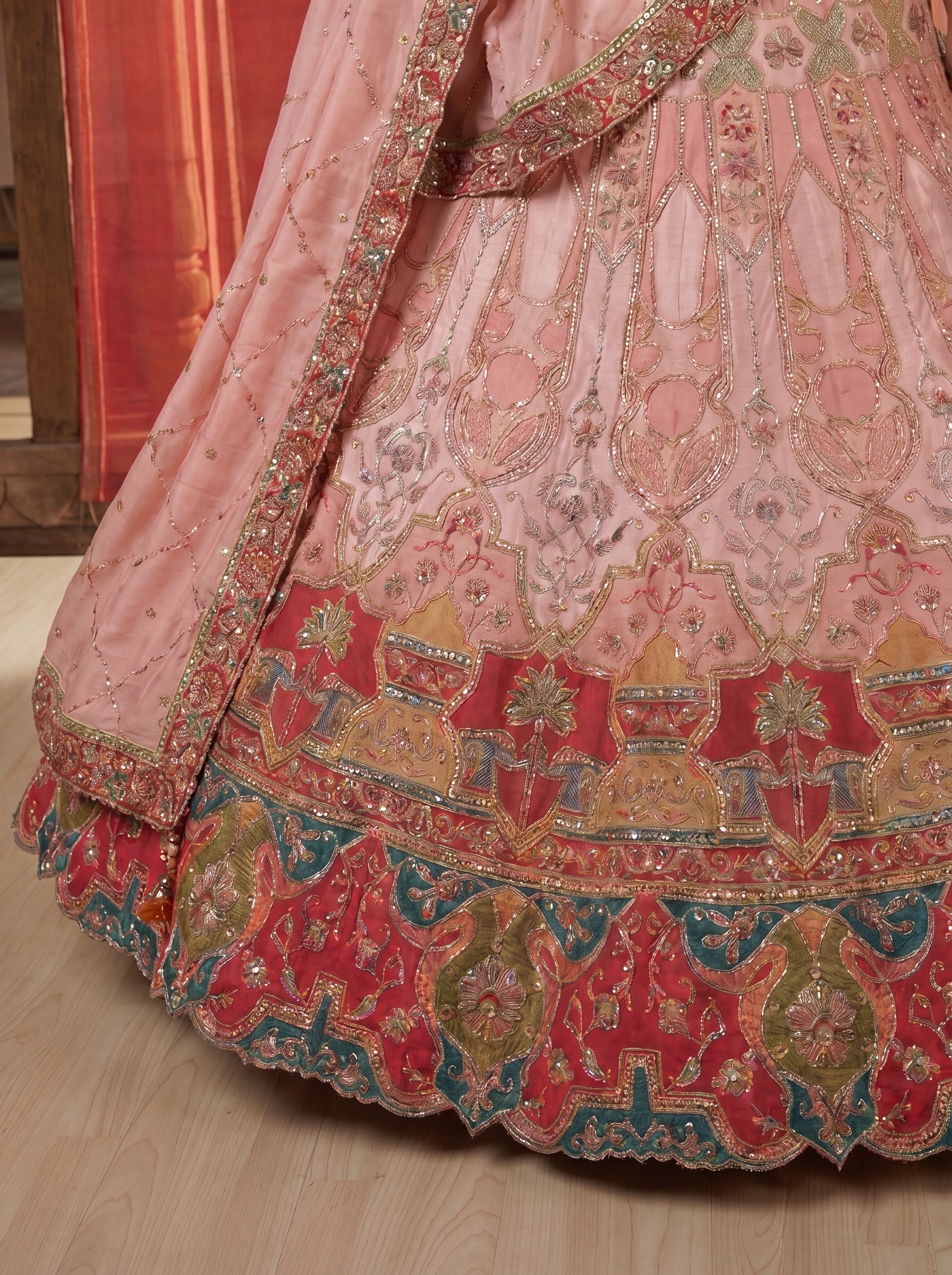 Blush Pink Viscose Sequins Embroidered Bridal Lehenga Choli Set