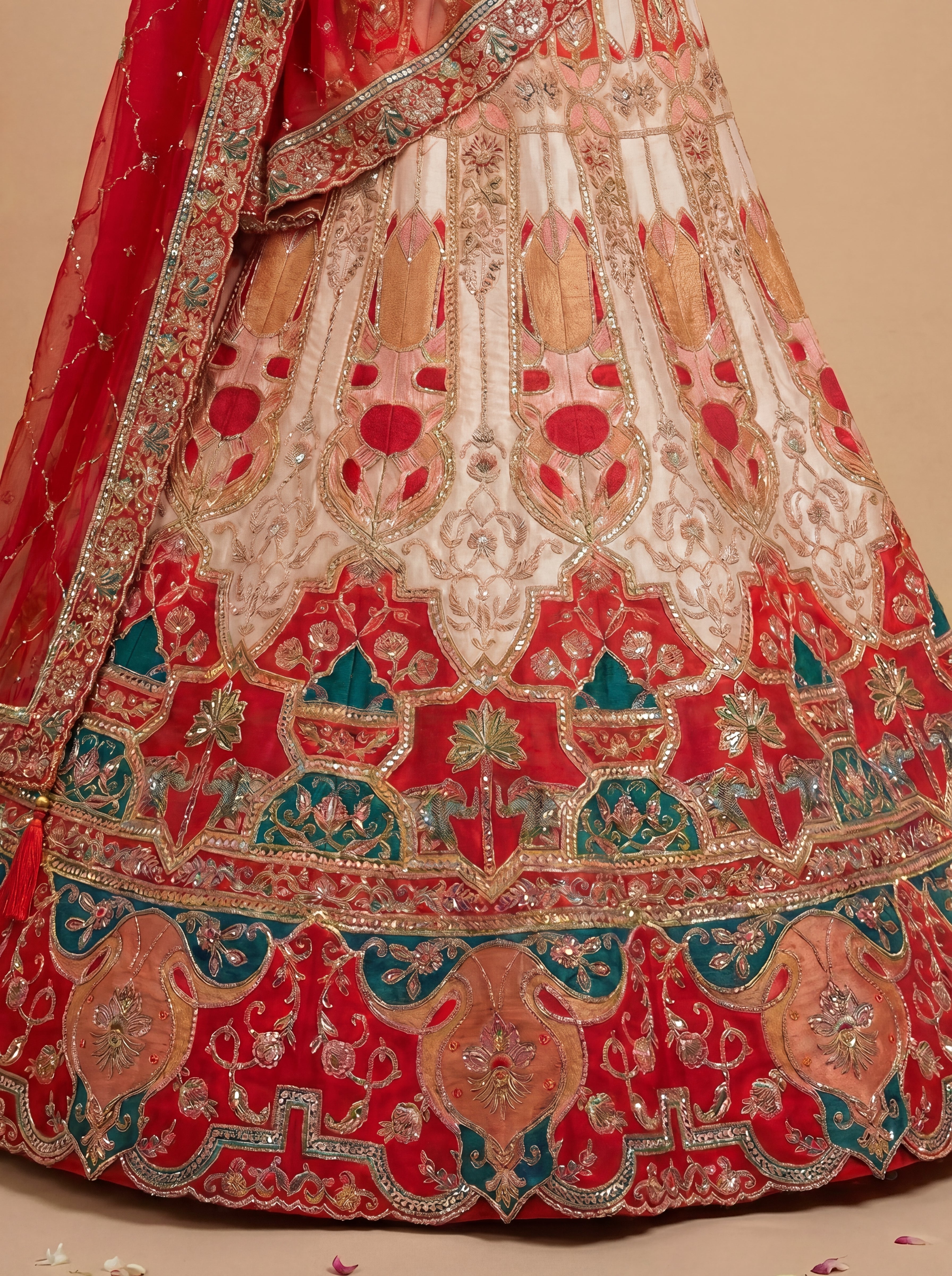 Coral Peach Viscose Sequins Embroidered Bridal Lehenga Choli Set