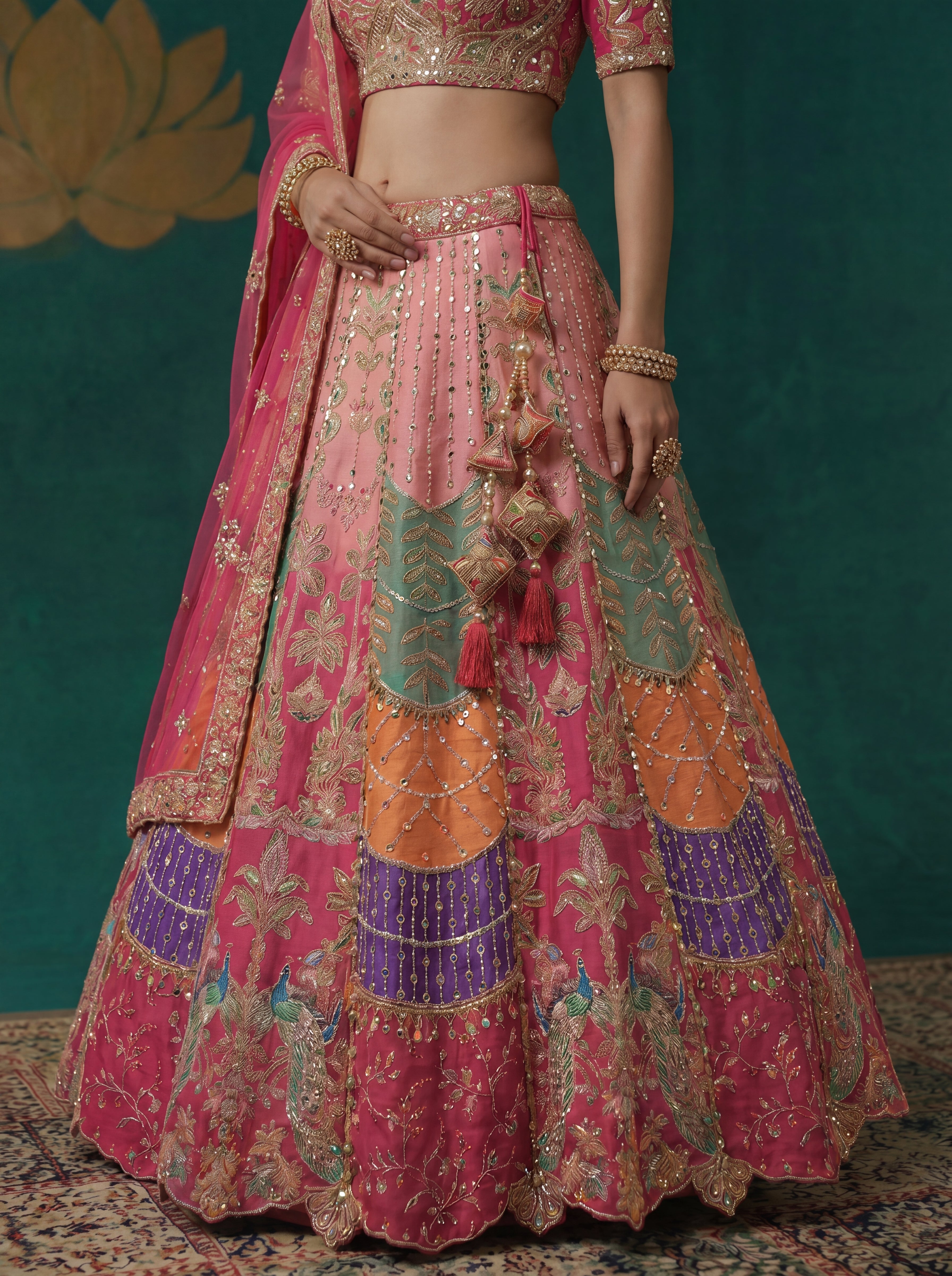 Hot Pink Viscose Sequins Embroidered Bridal Lehenga Choli Set