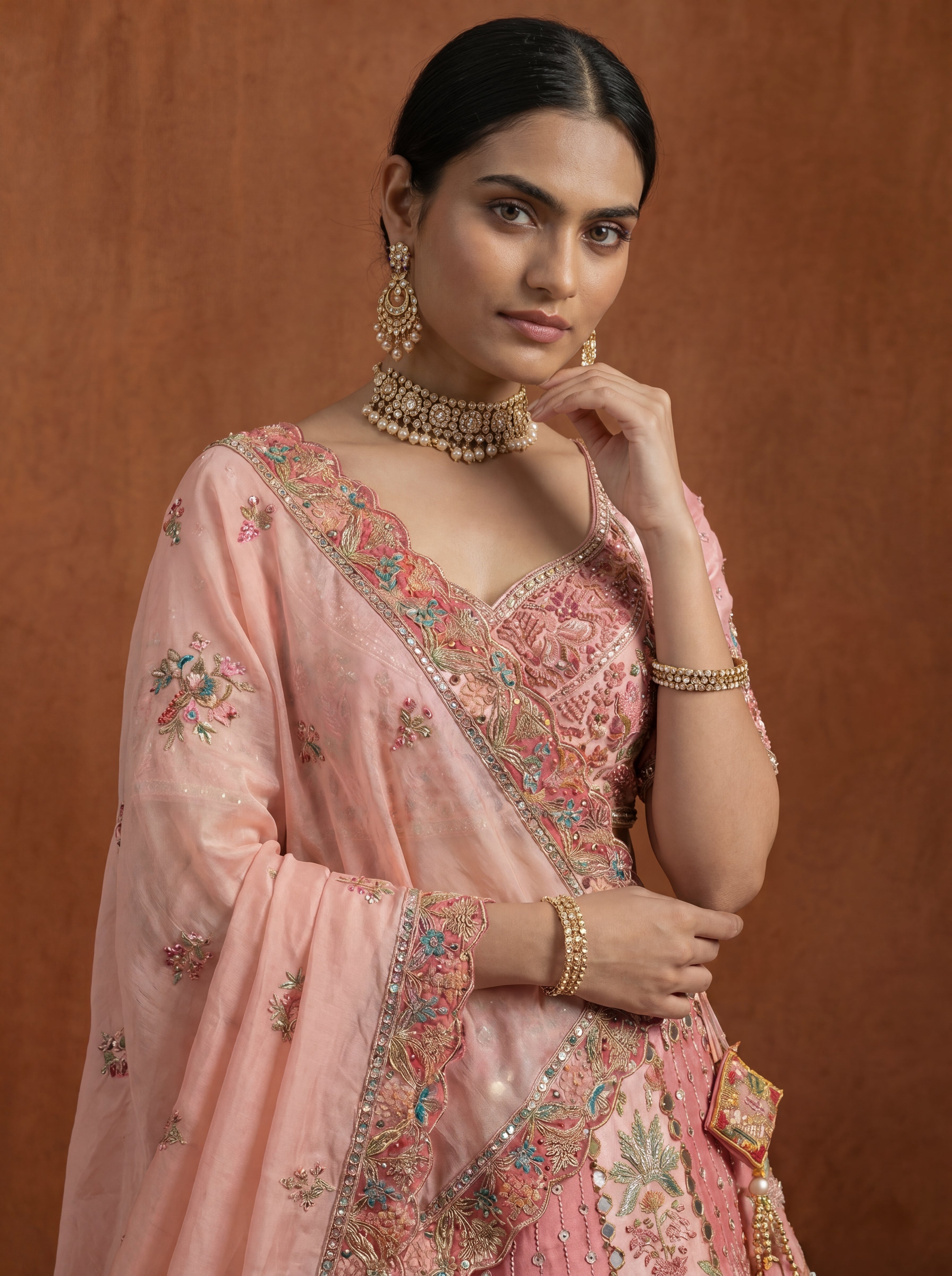 Blush Pink Viscose Sequins Cording Bridal Lehenga Choli Set