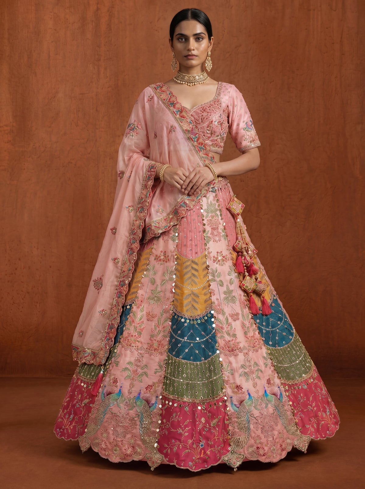 Blush Pink Viscose Sequins Cording Bridal Lehenga Choli Set