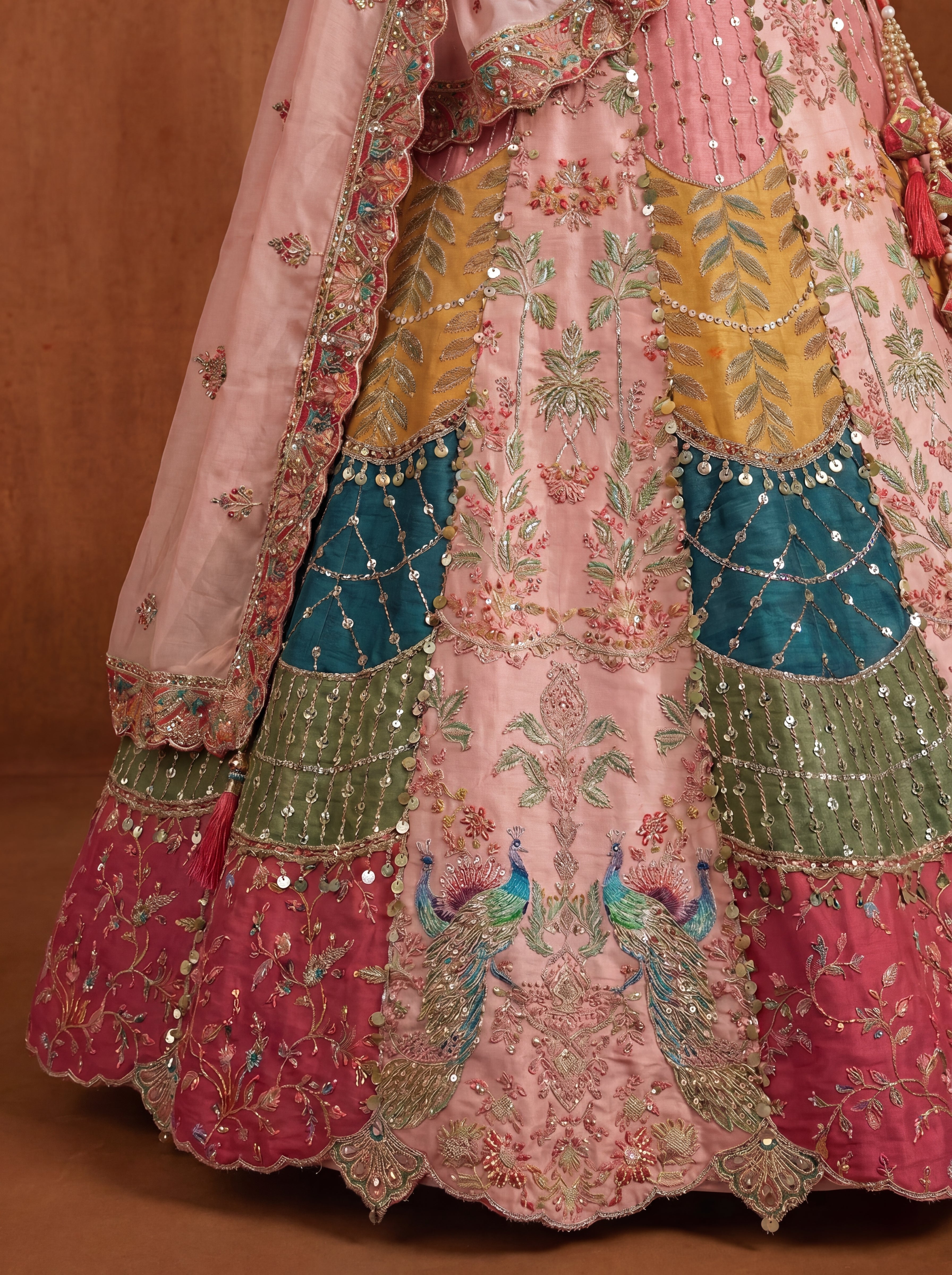 Blush Pink Viscose Sequins Cording Bridal Lehenga Choli Set