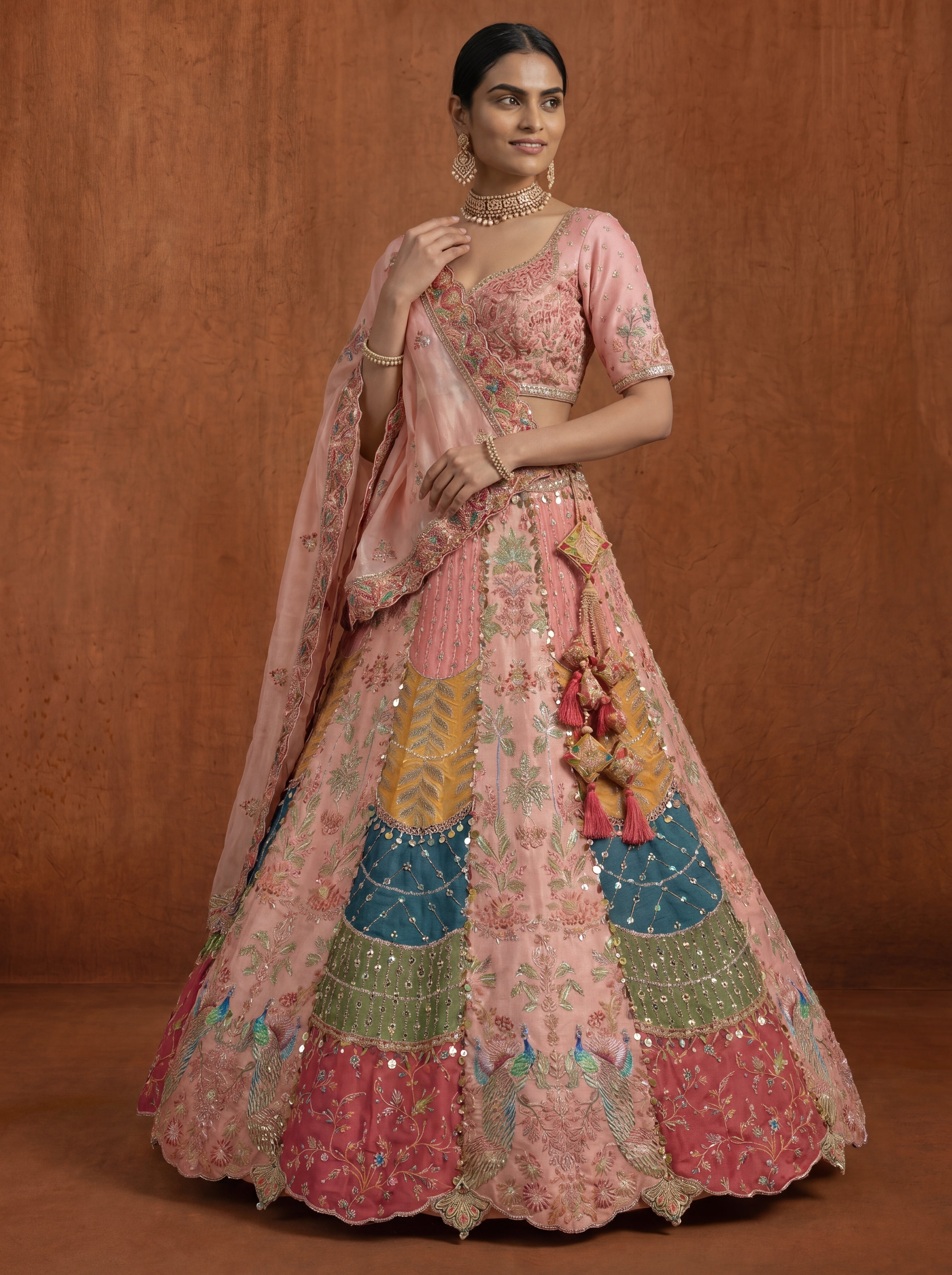 Blush Pink Viscose Sequins Cording Bridal Lehenga Choli Set