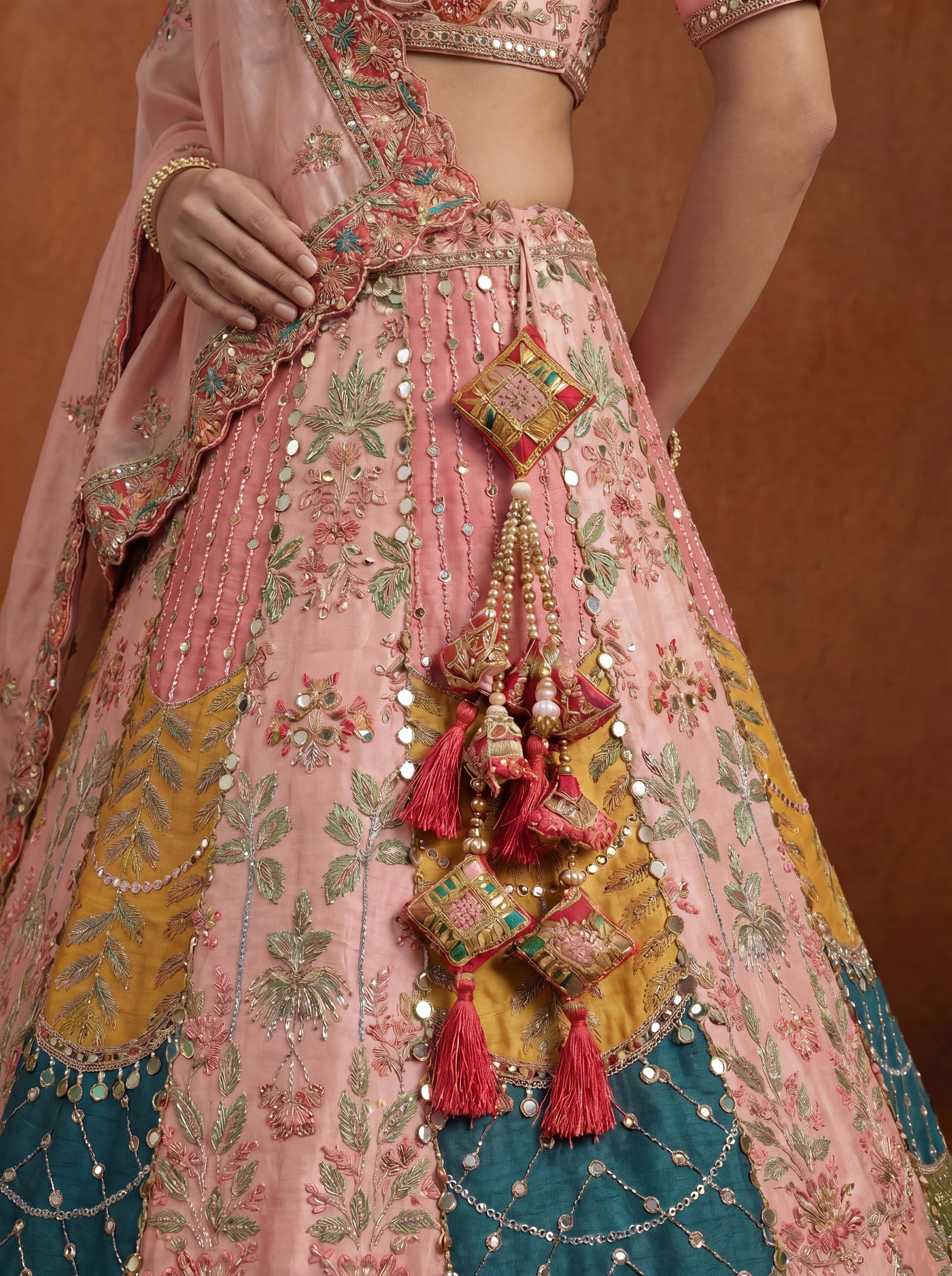 Blush Pink Viscose Sequins Cording Bridal Lehenga Choli Set