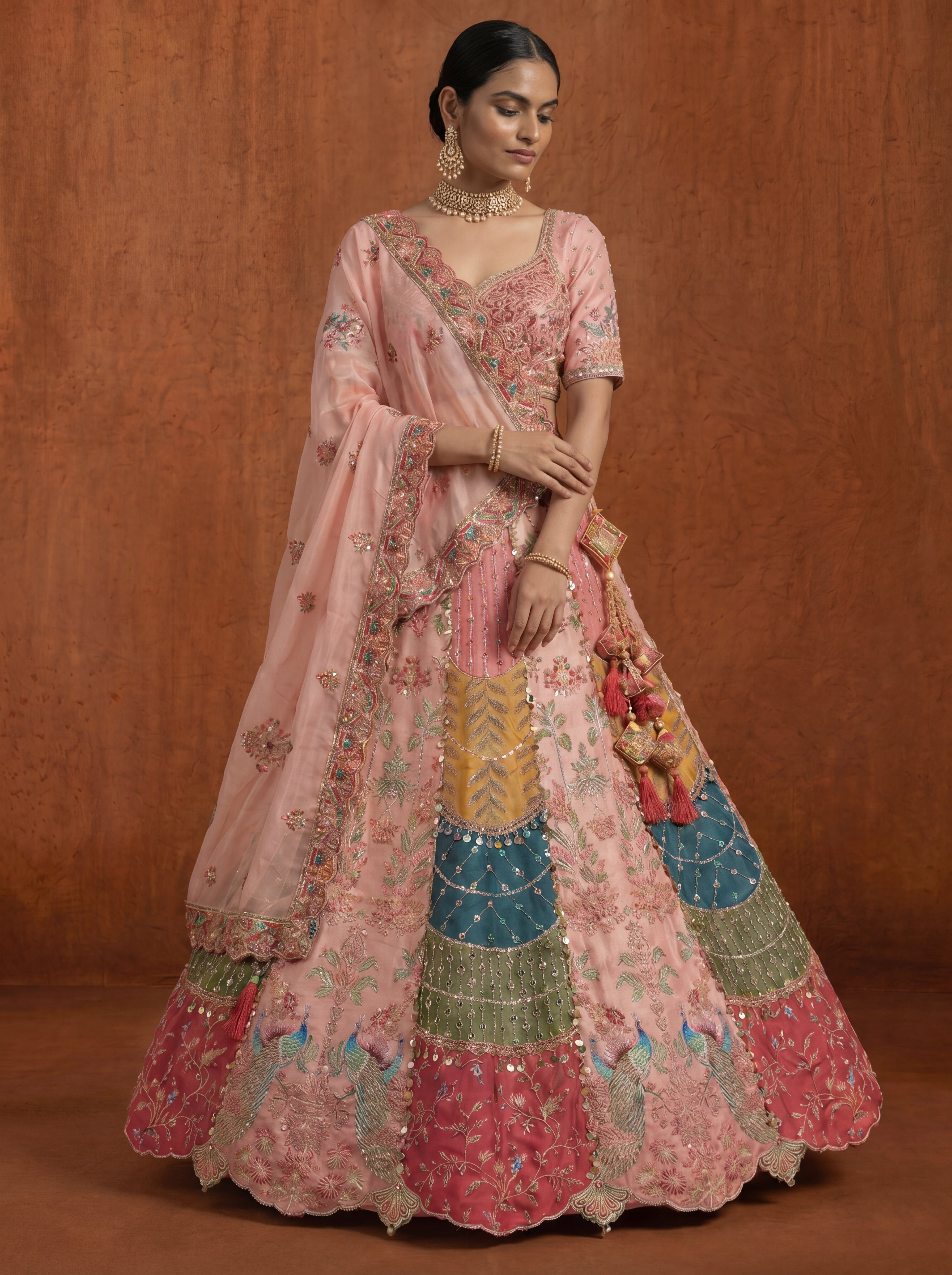Blush Pink Viscose Sequins Cording Bridal Lehenga Choli Set