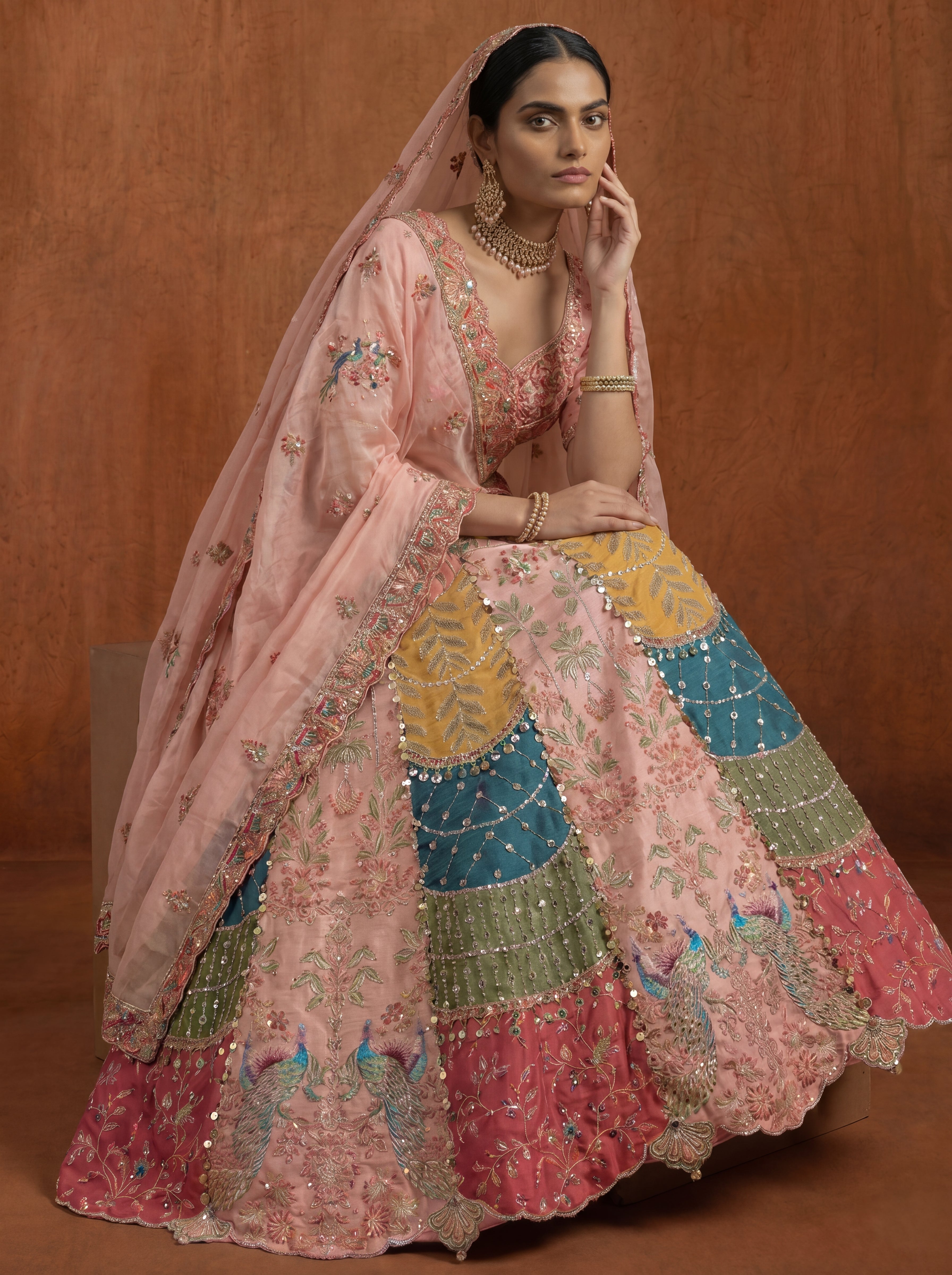 Blush Pink Viscose Sequins Cording Bridal Lehenga Choli Set