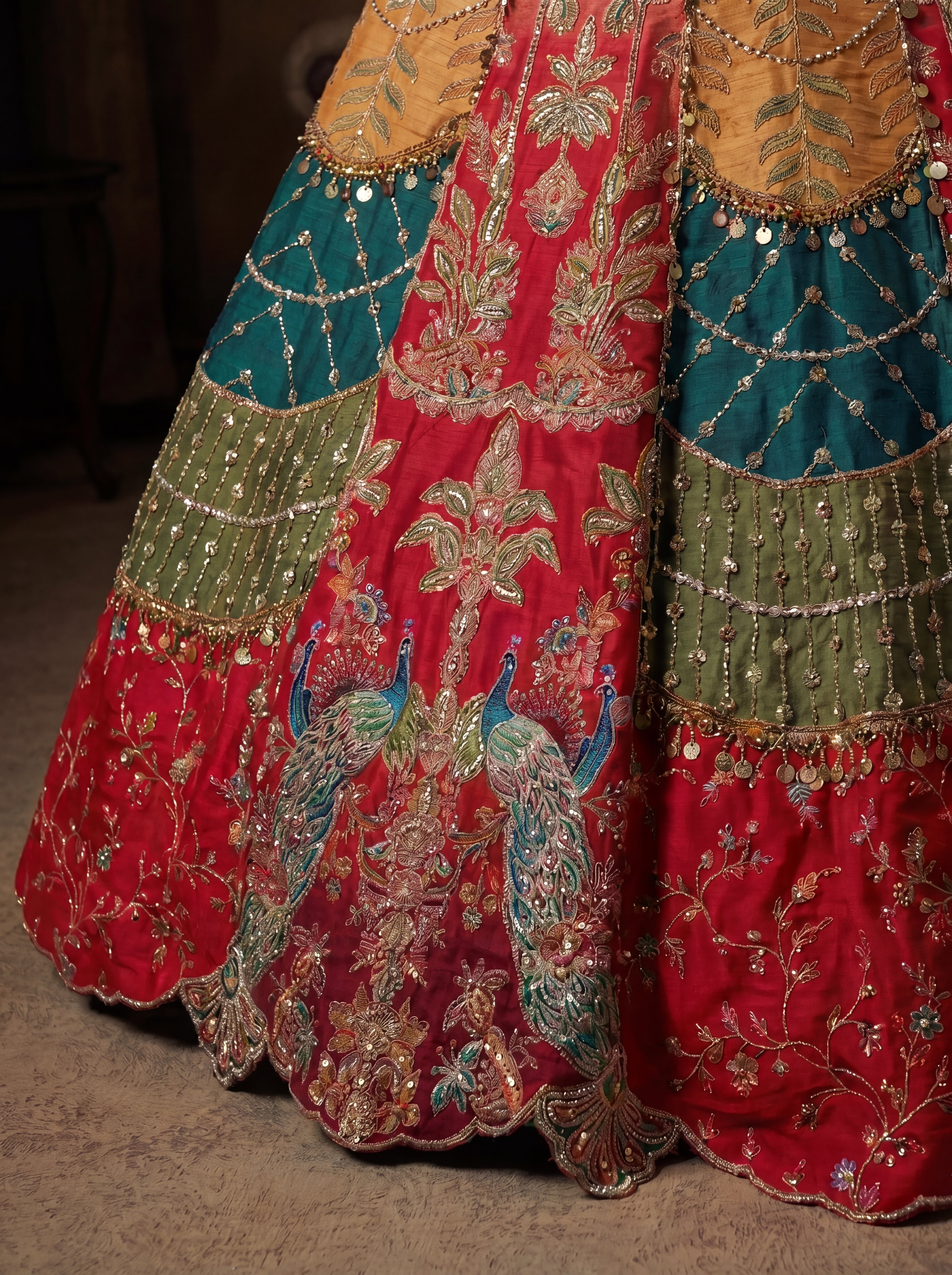 Crimson Red Viscose Sequins Cording Bridal Lehenga Choli Set