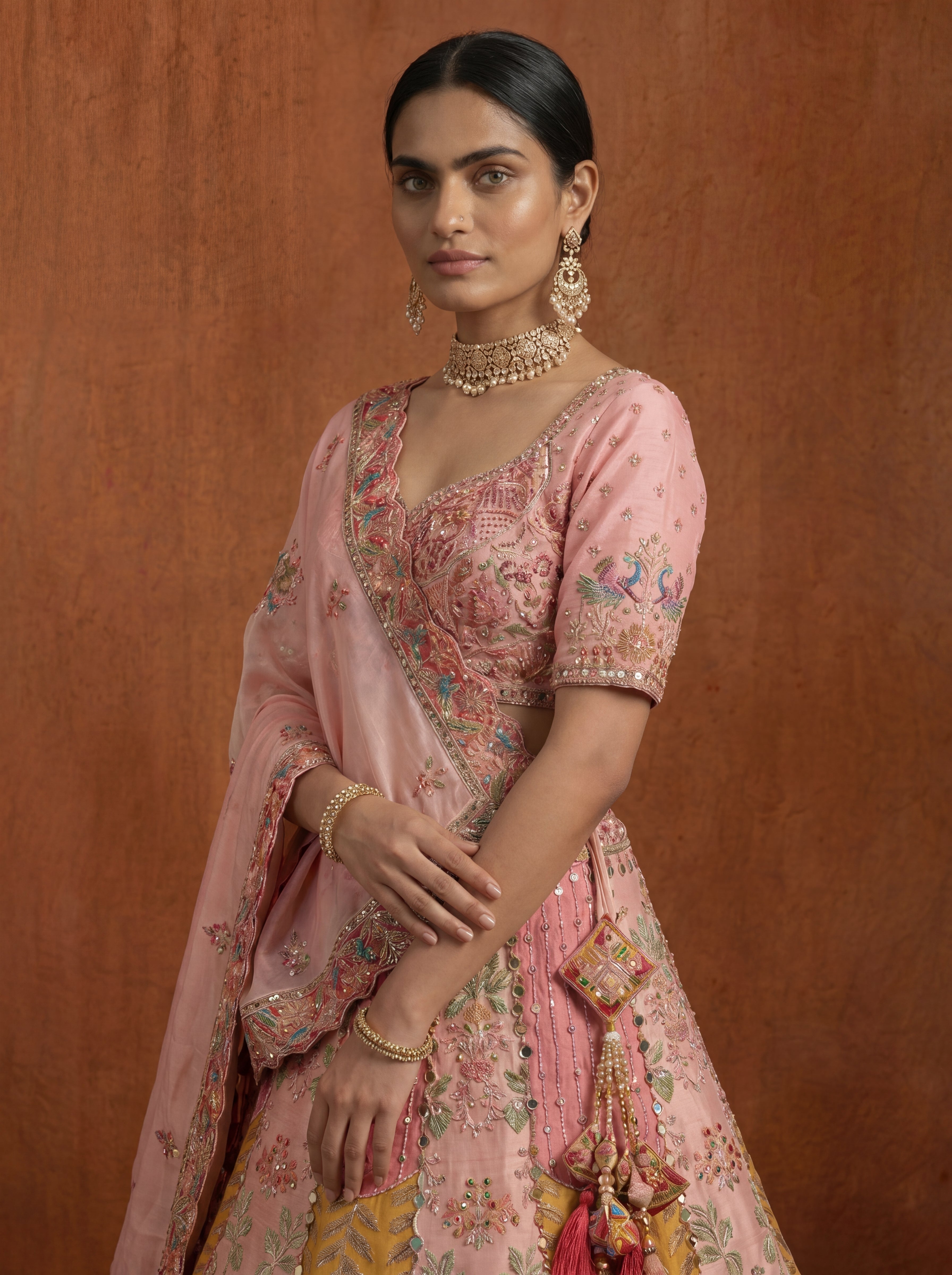 Blush Pink Viscose Sequins Cording Bridal Lehenga Choli Set