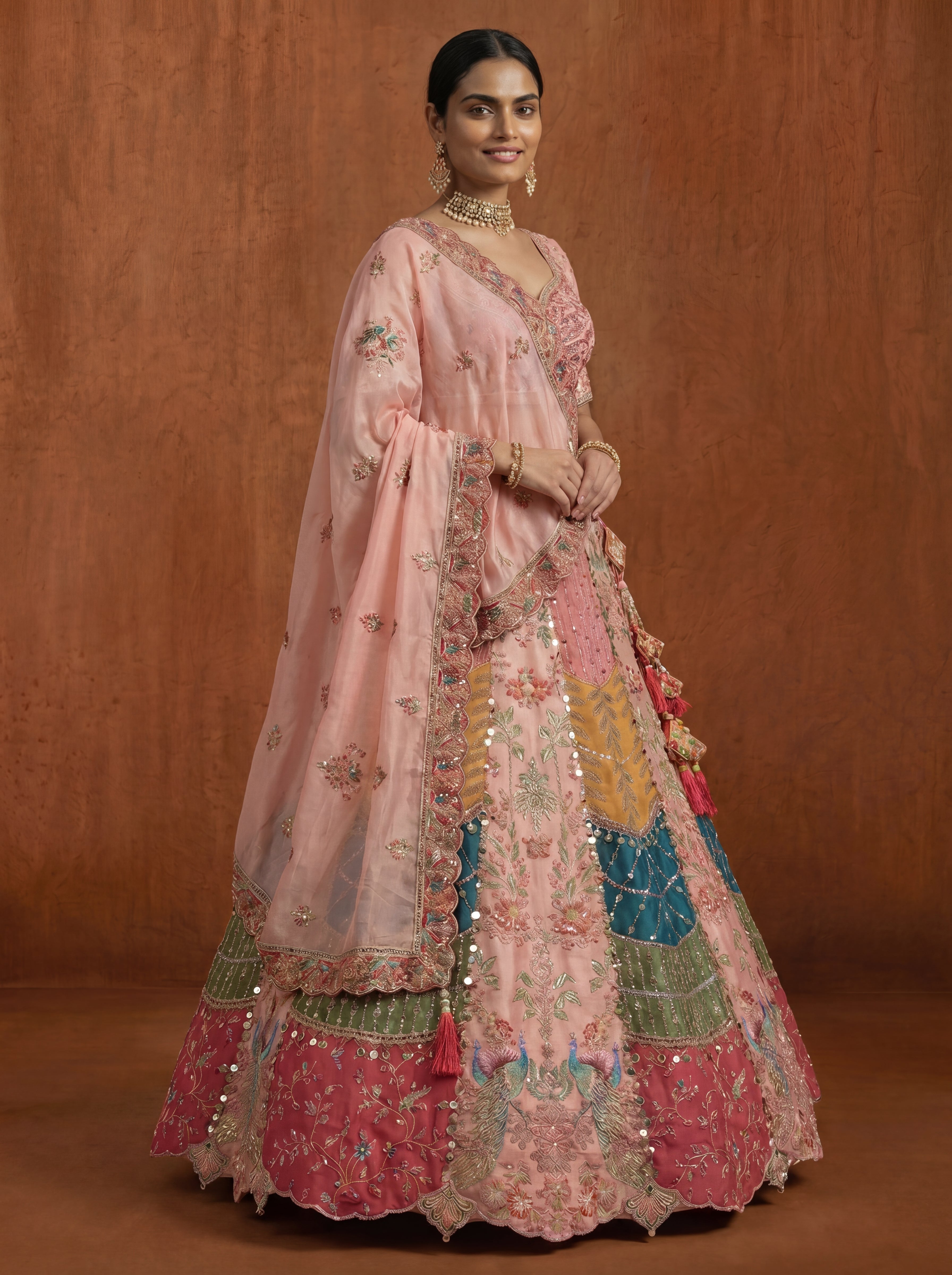 Blush Pink Viscose Sequins Cording Bridal Lehenga Choli Set