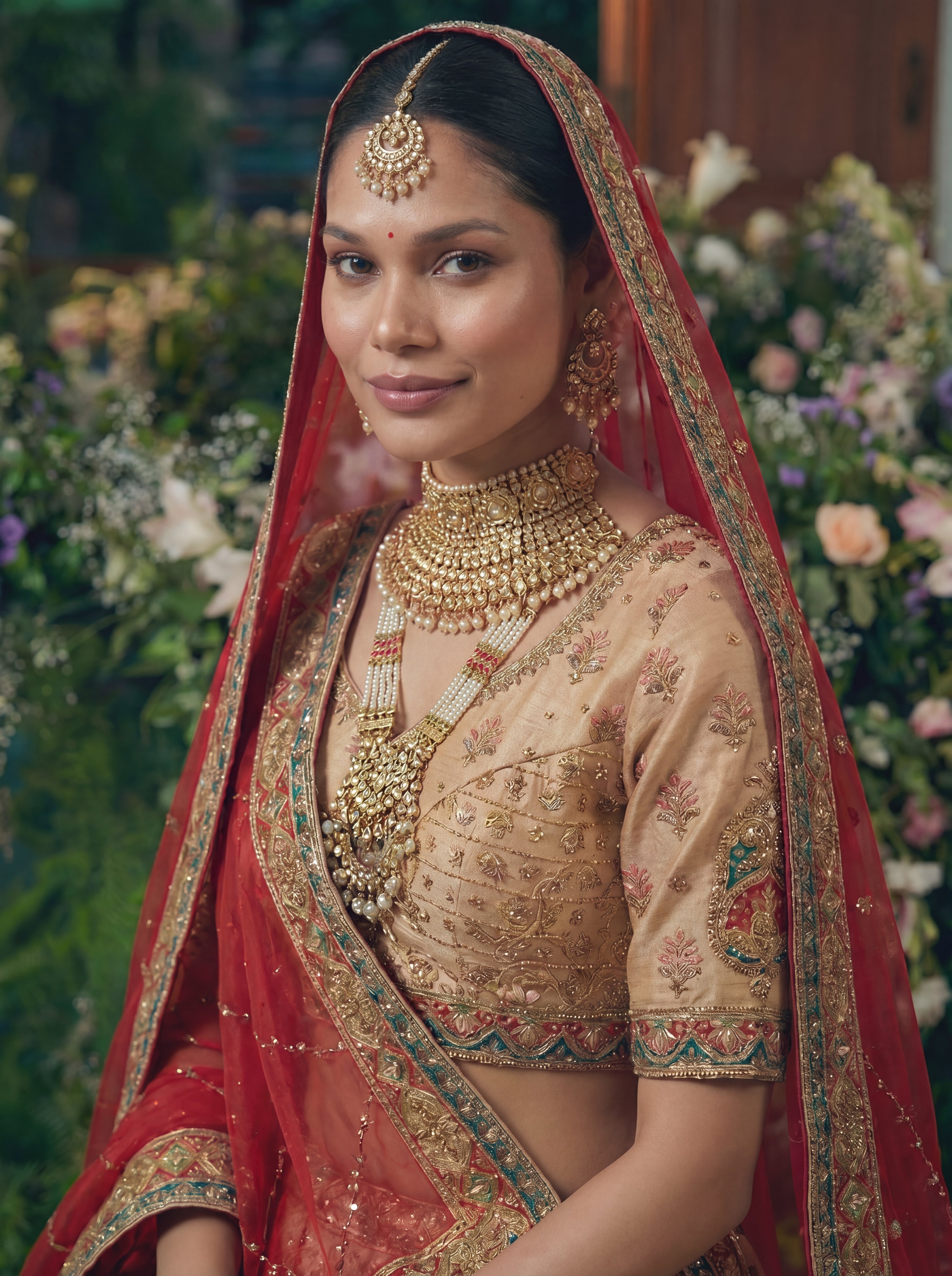 Champagne Gold Viscose Sequins Cording Bridal Lehenga Choli Set