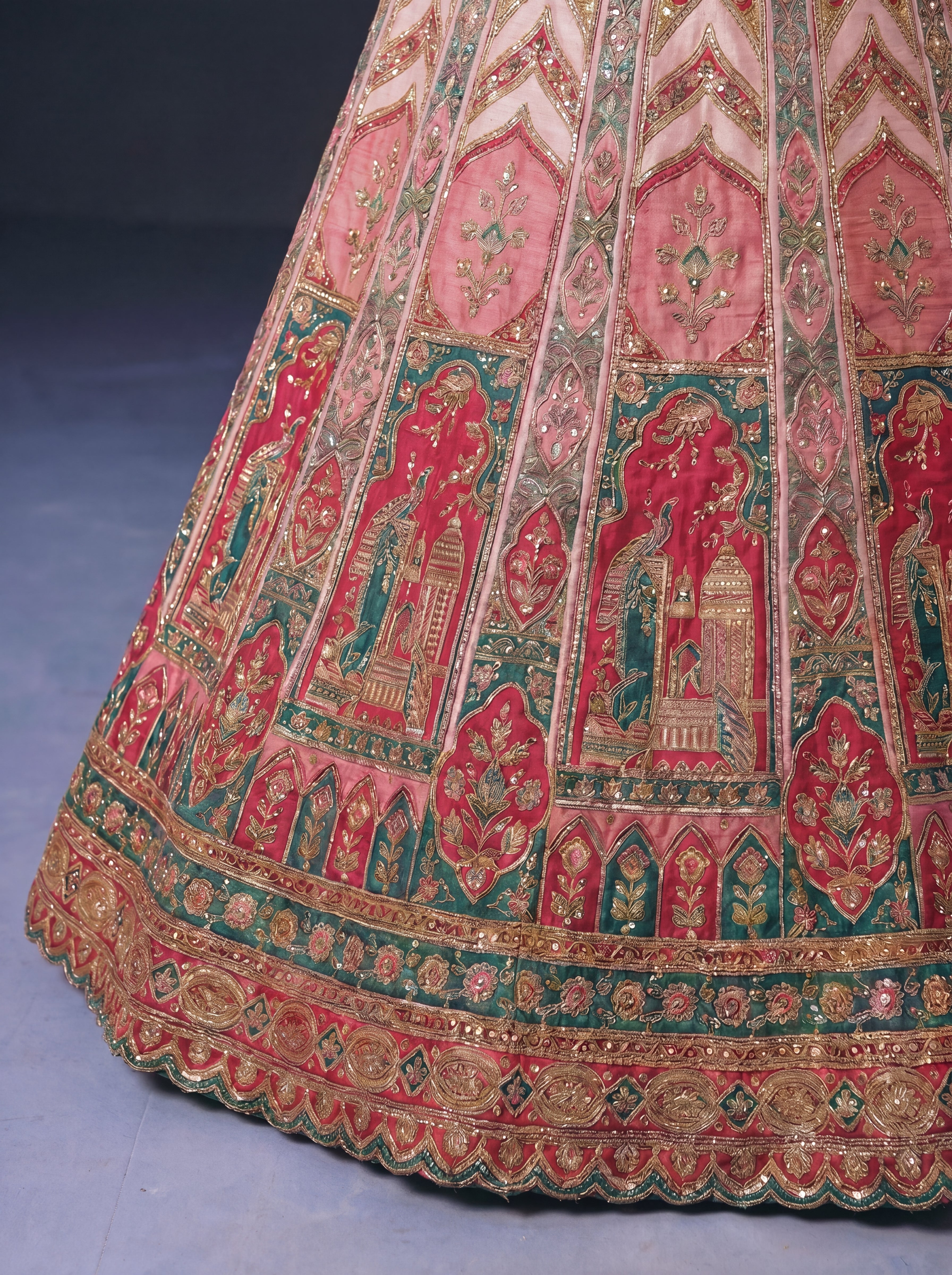 Hot Pink Viscose Sequins Cording Bridal Lehenga Choli Set