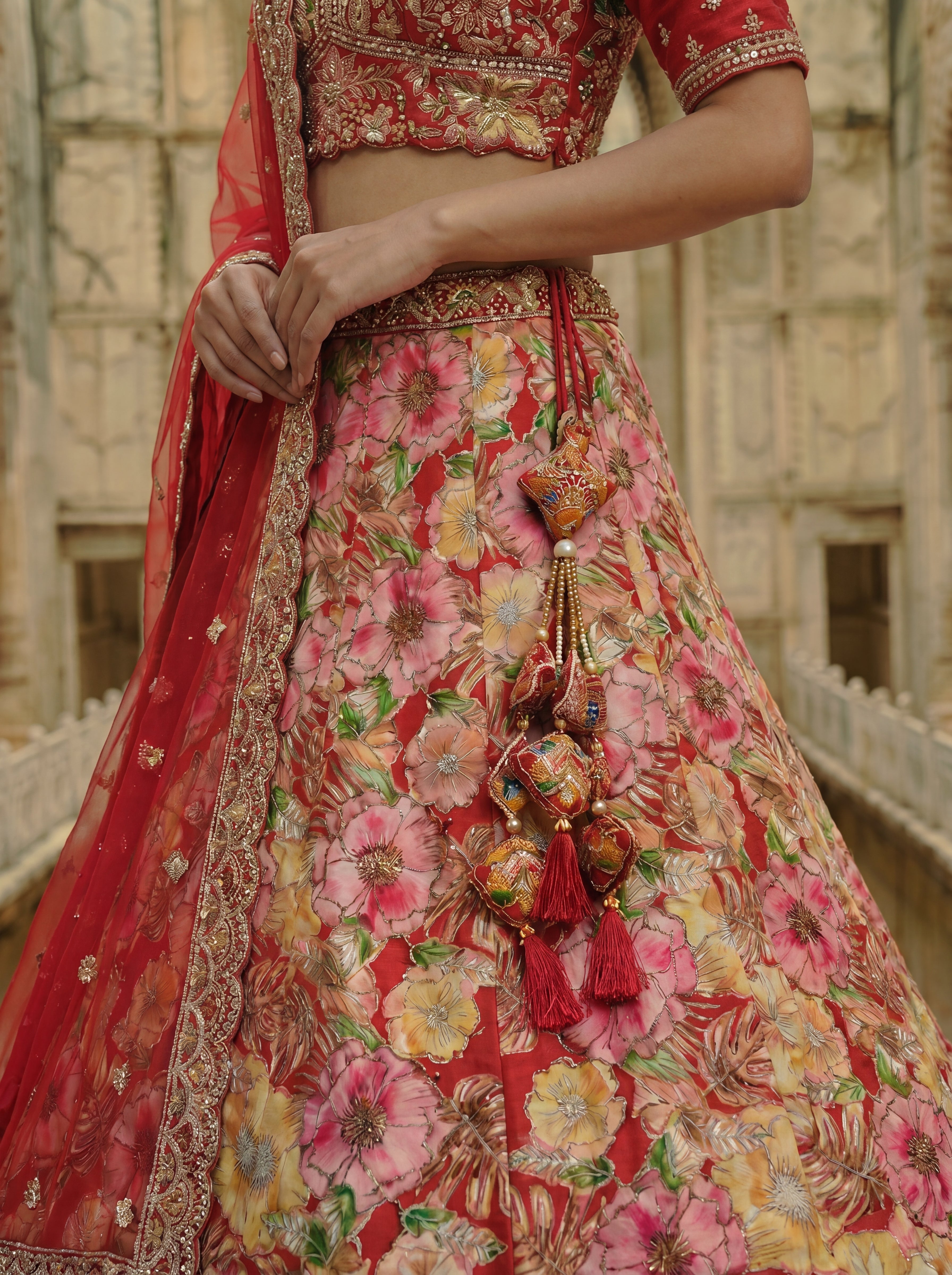Pink Viscose Sequins Cording Bridal Lehenga Choli Set