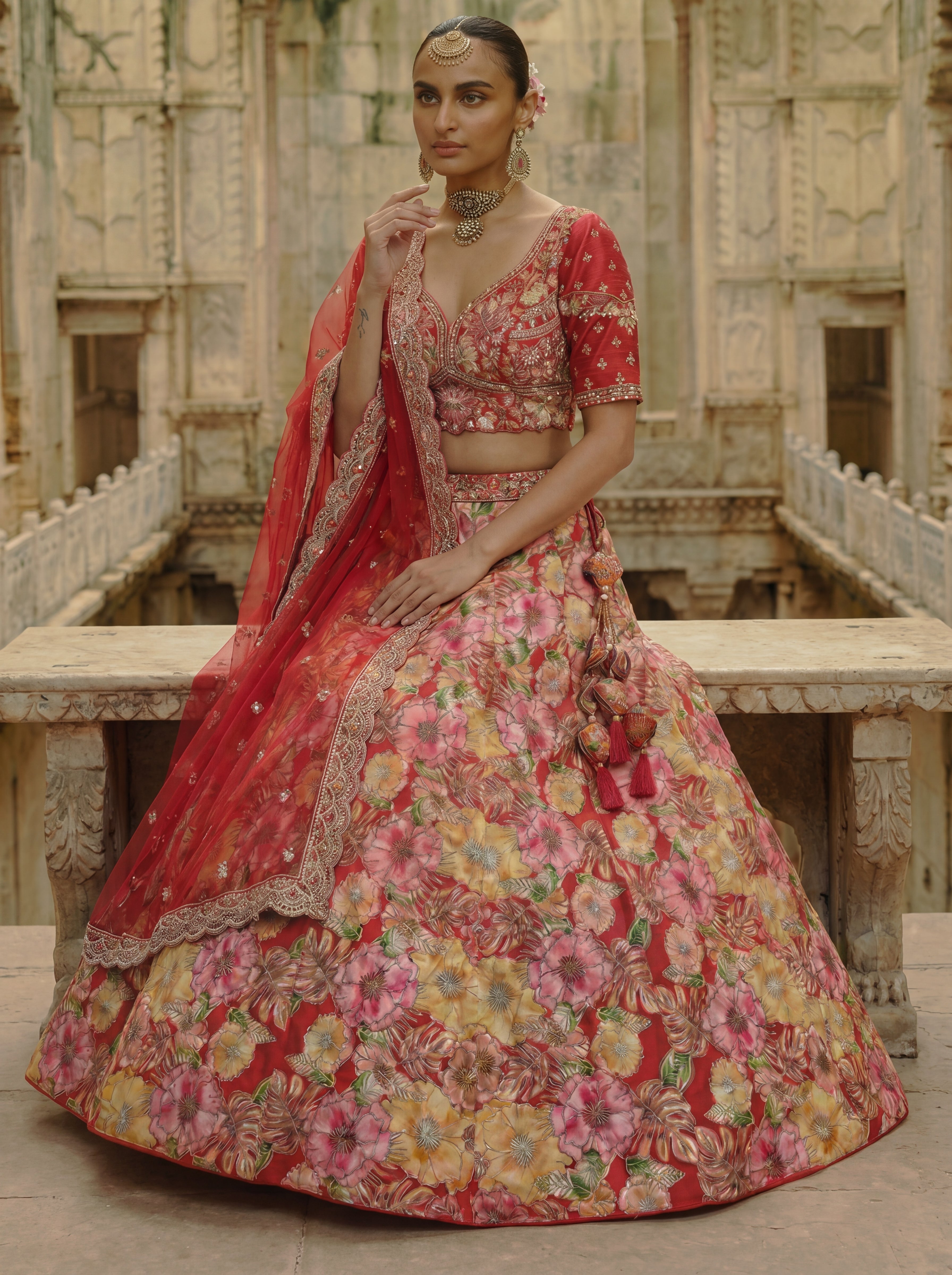 Pink Viscose Sequins Cording Bridal Lehenga Choli Set