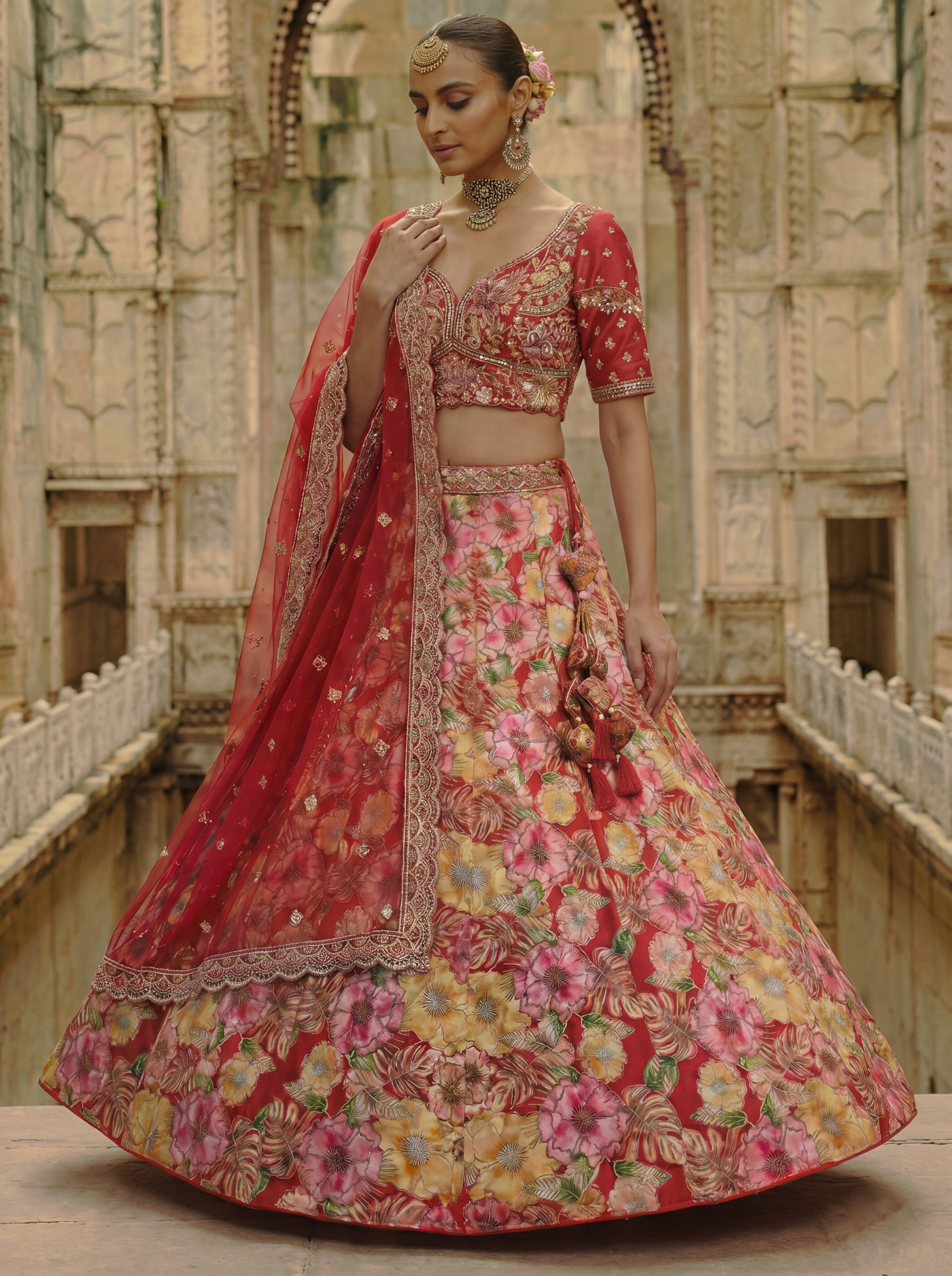 Pink Viscose Sequins Cording Bridal Lehenga Choli Set