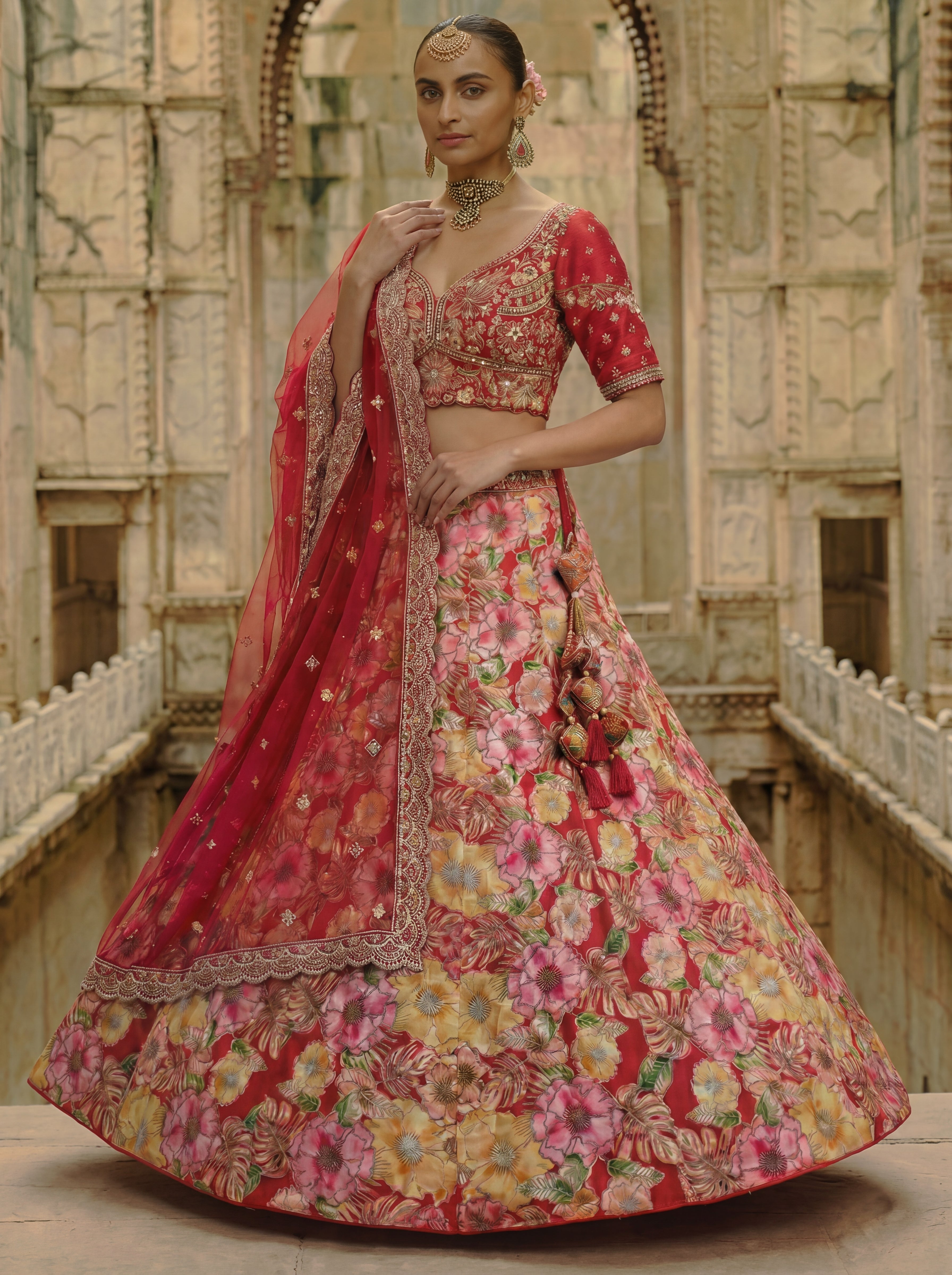 Pink Viscose Sequins Cording Bridal Lehenga Choli Set