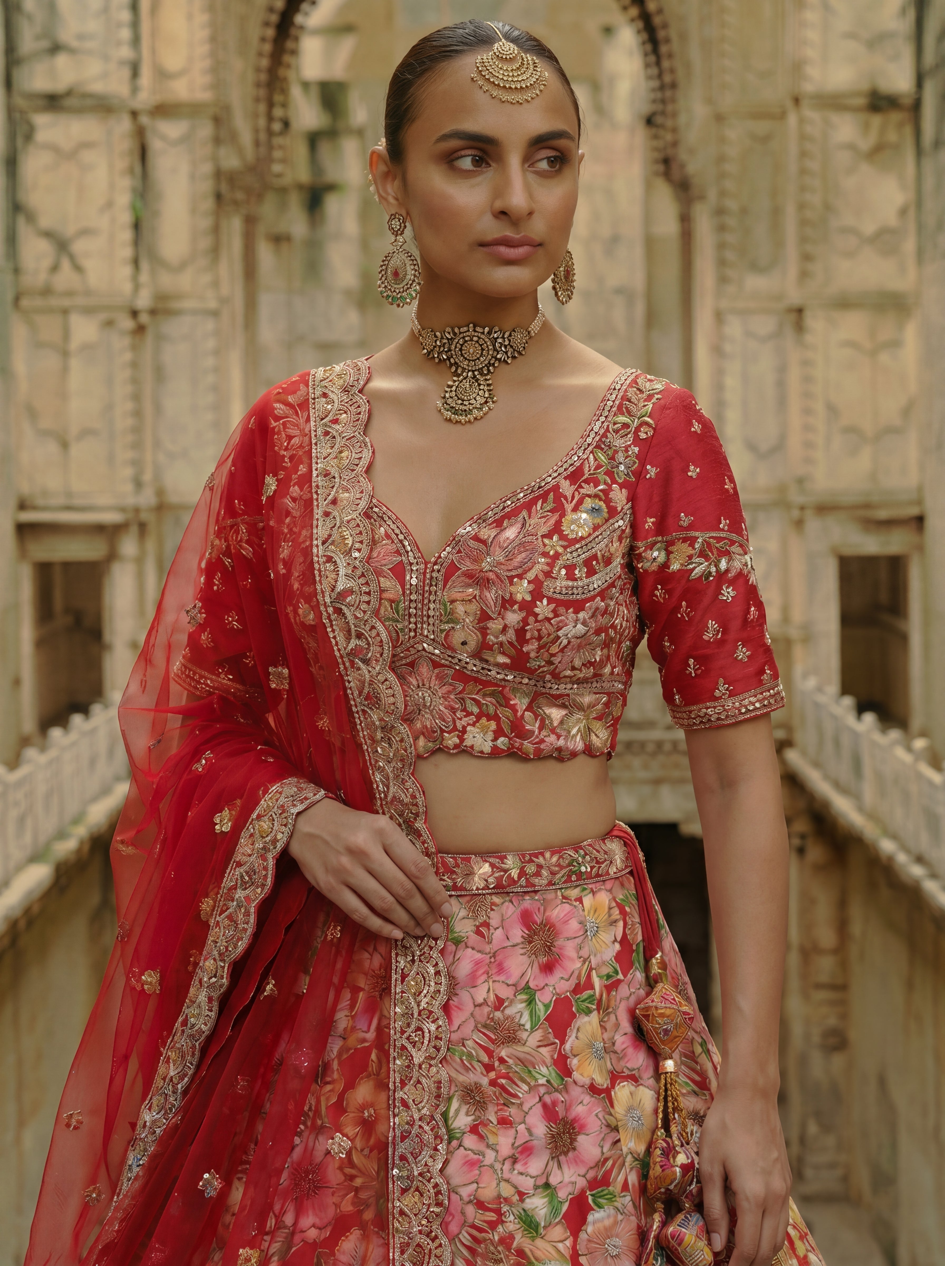 Pink Viscose Sequins Cording Bridal Lehenga Choli Set