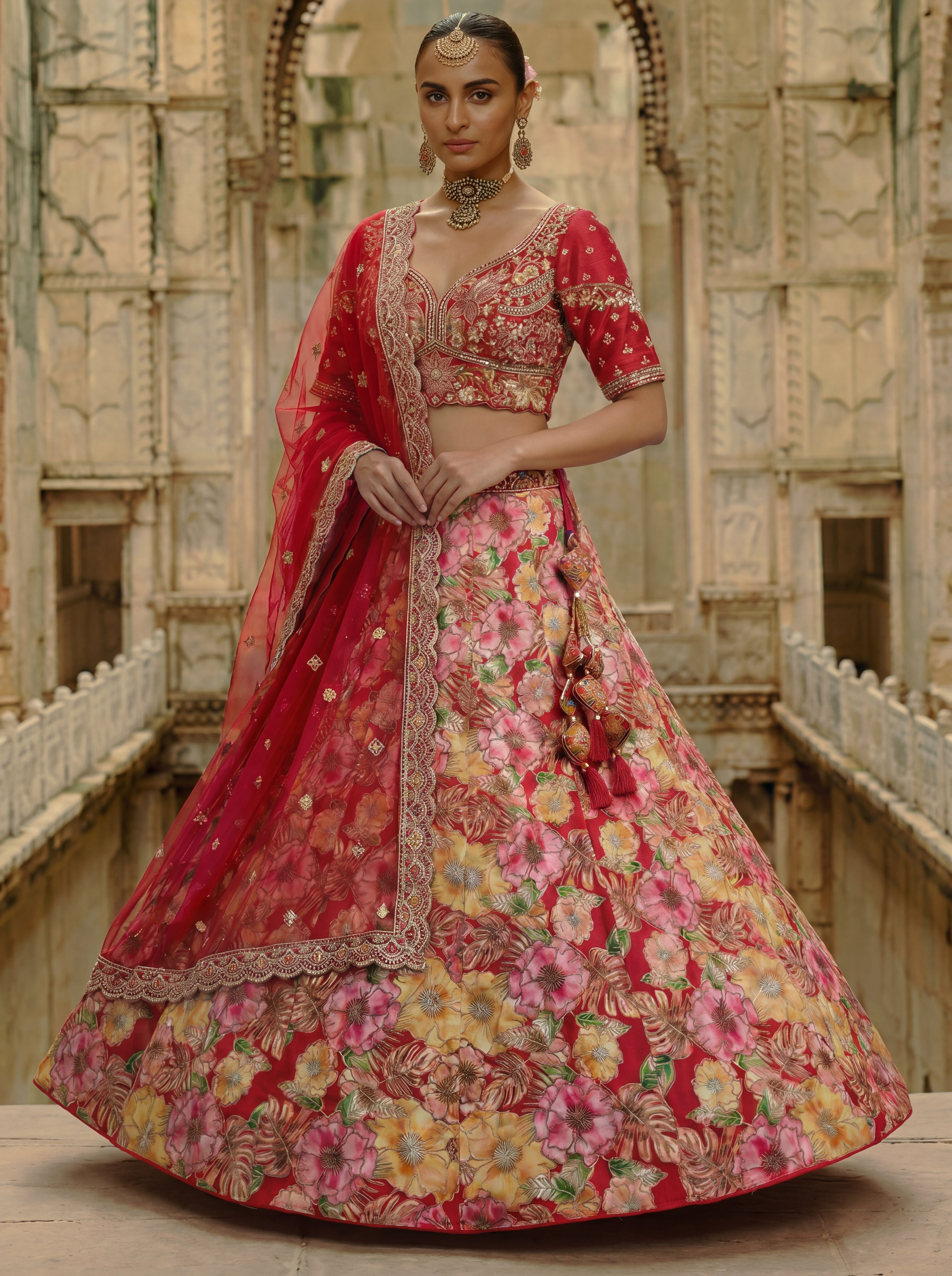 Pink Viscose Sequins Cording Bridal Lehenga Choli Set