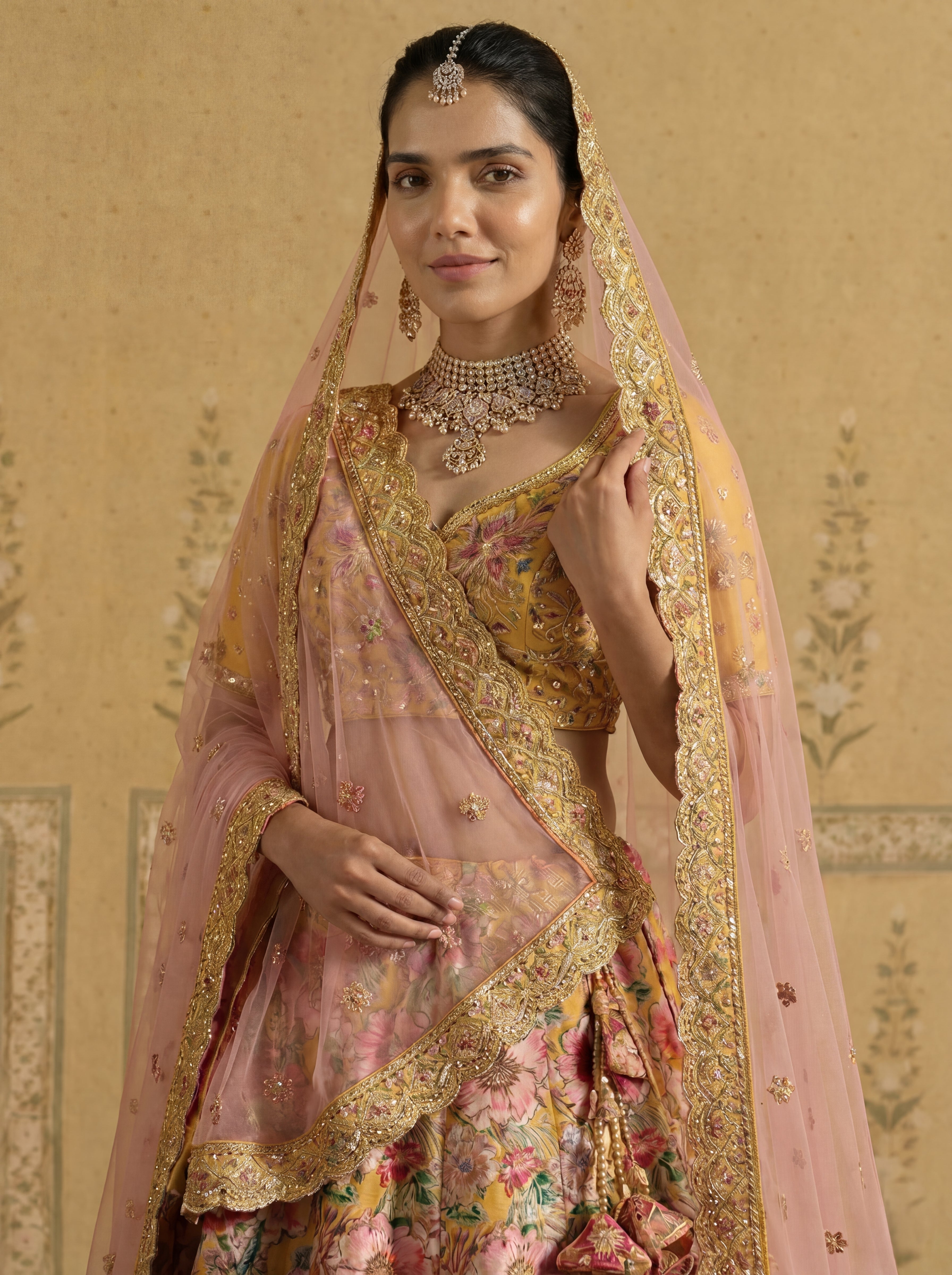 Mustard Yellow Viscose Sequins Cording Bridal Lehenga Choli Set