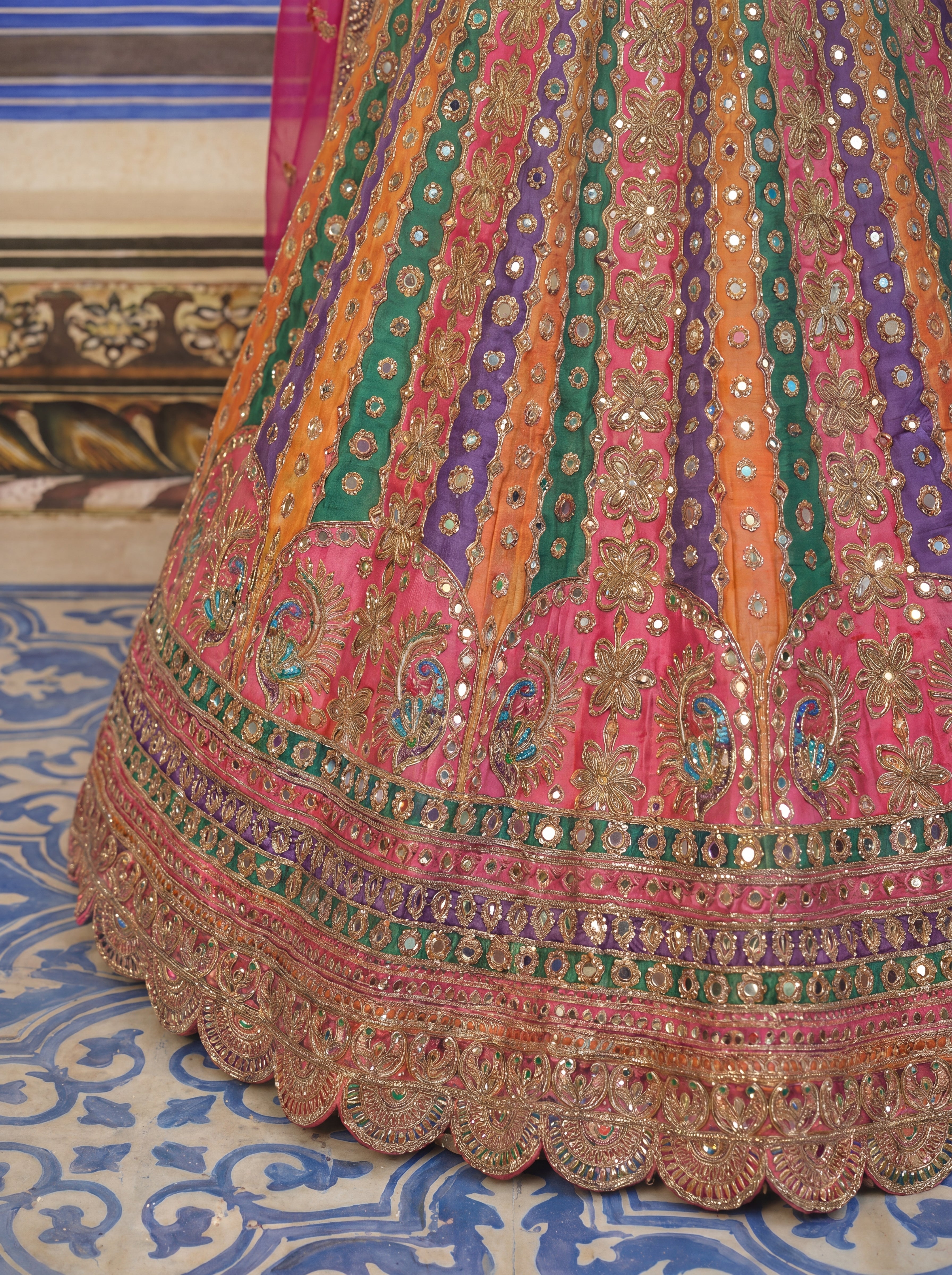 Hot Pink Viscose Mirror Sequins Bridal Lehenga Choli Set