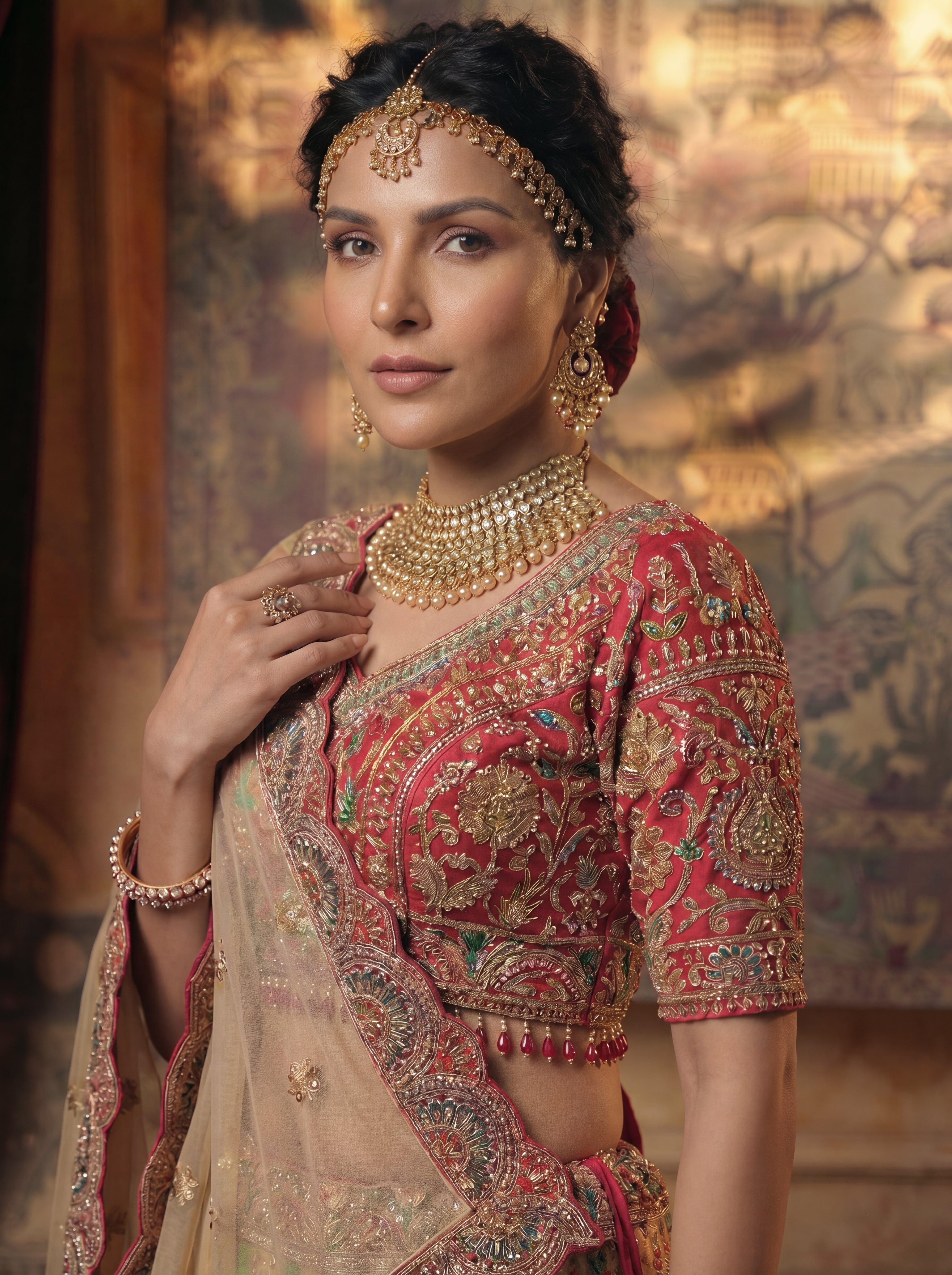 Ivory Cream Viscose Mirror Sequins Embroidered Bridal Lehenga Choli