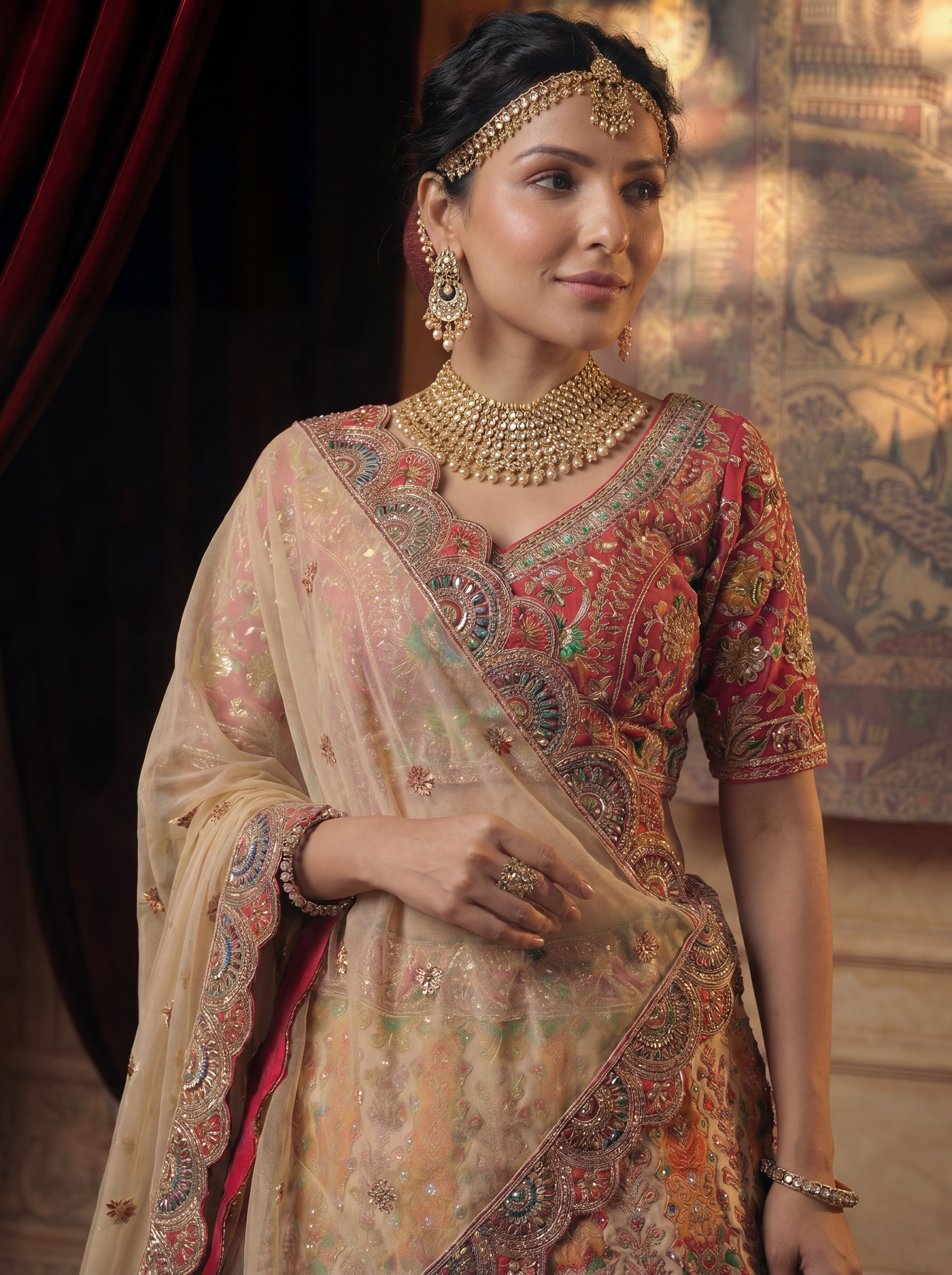 Ivory Cream Viscose Mirror Sequins Embroidered Bridal Lehenga Choli