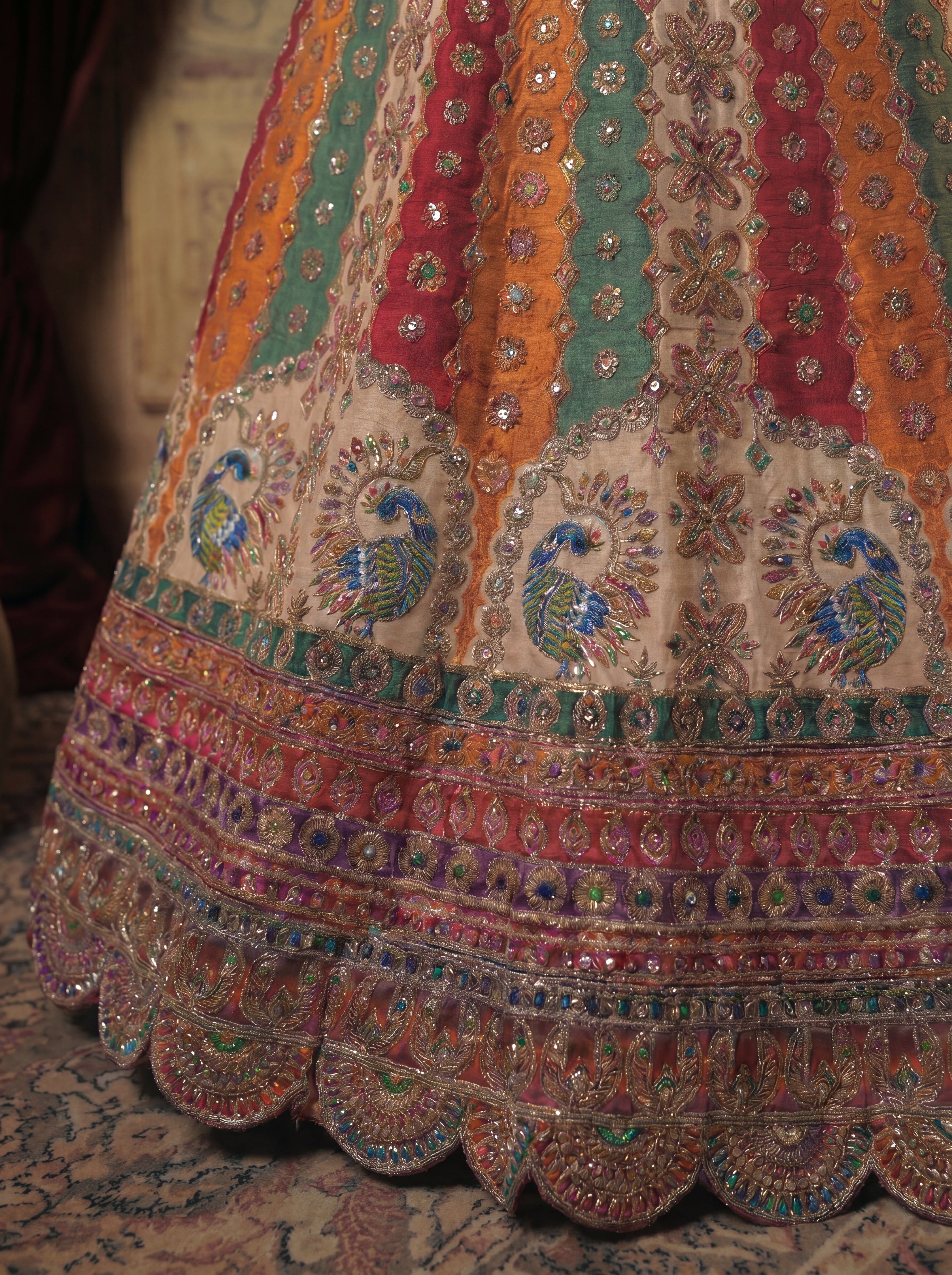 Ivory Cream Viscose Mirror Sequins Embroidered Bridal Lehenga Choli