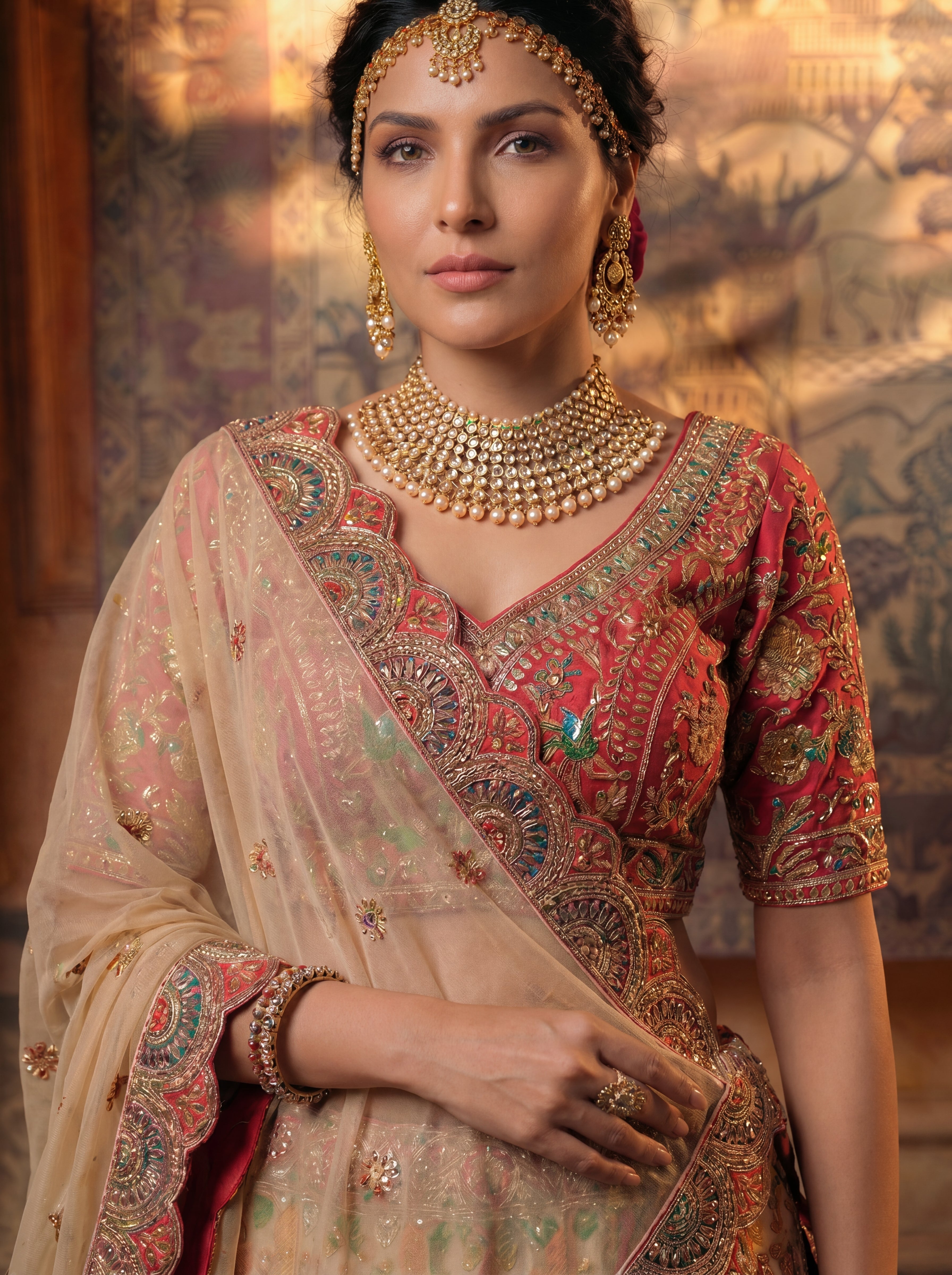 Ivory Cream Viscose Mirror Sequins Embroidered Bridal Lehenga Choli