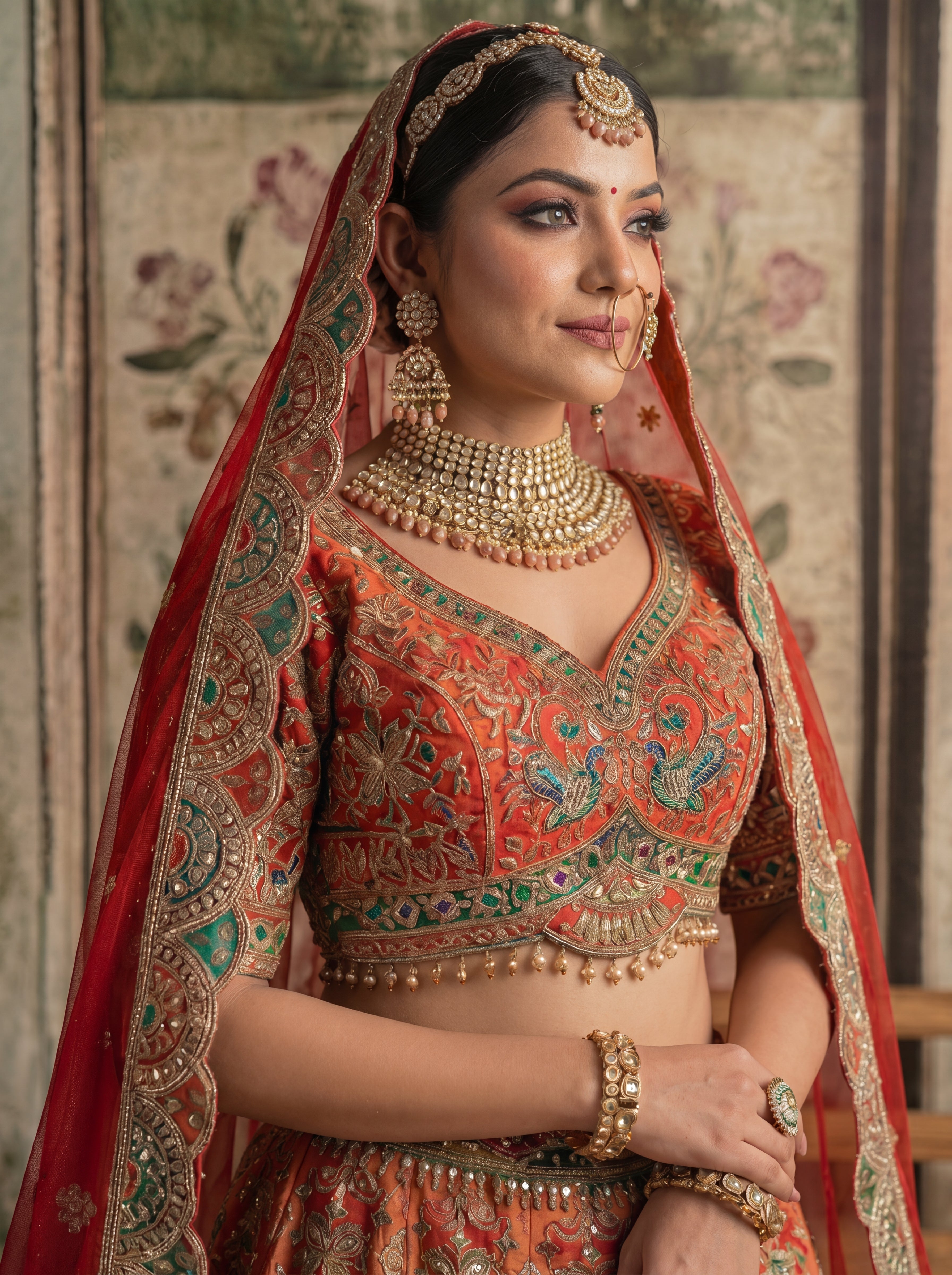 Crimson Red Viscose Mirror Sequins Bridal Lehenga Choli Set