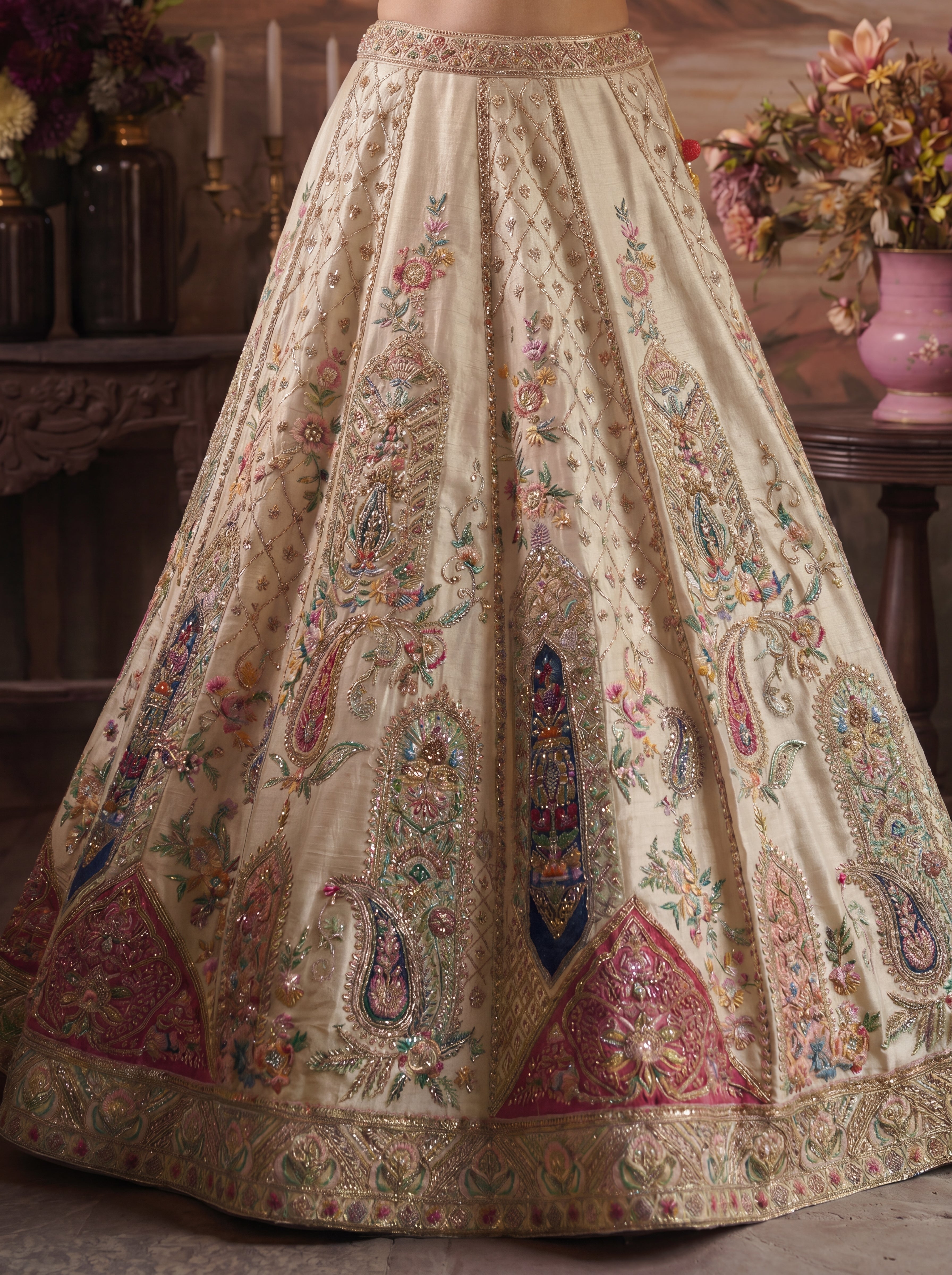 Ivory Cream Tissue Sequins Embroidered Bridal Lehenga Choli Set