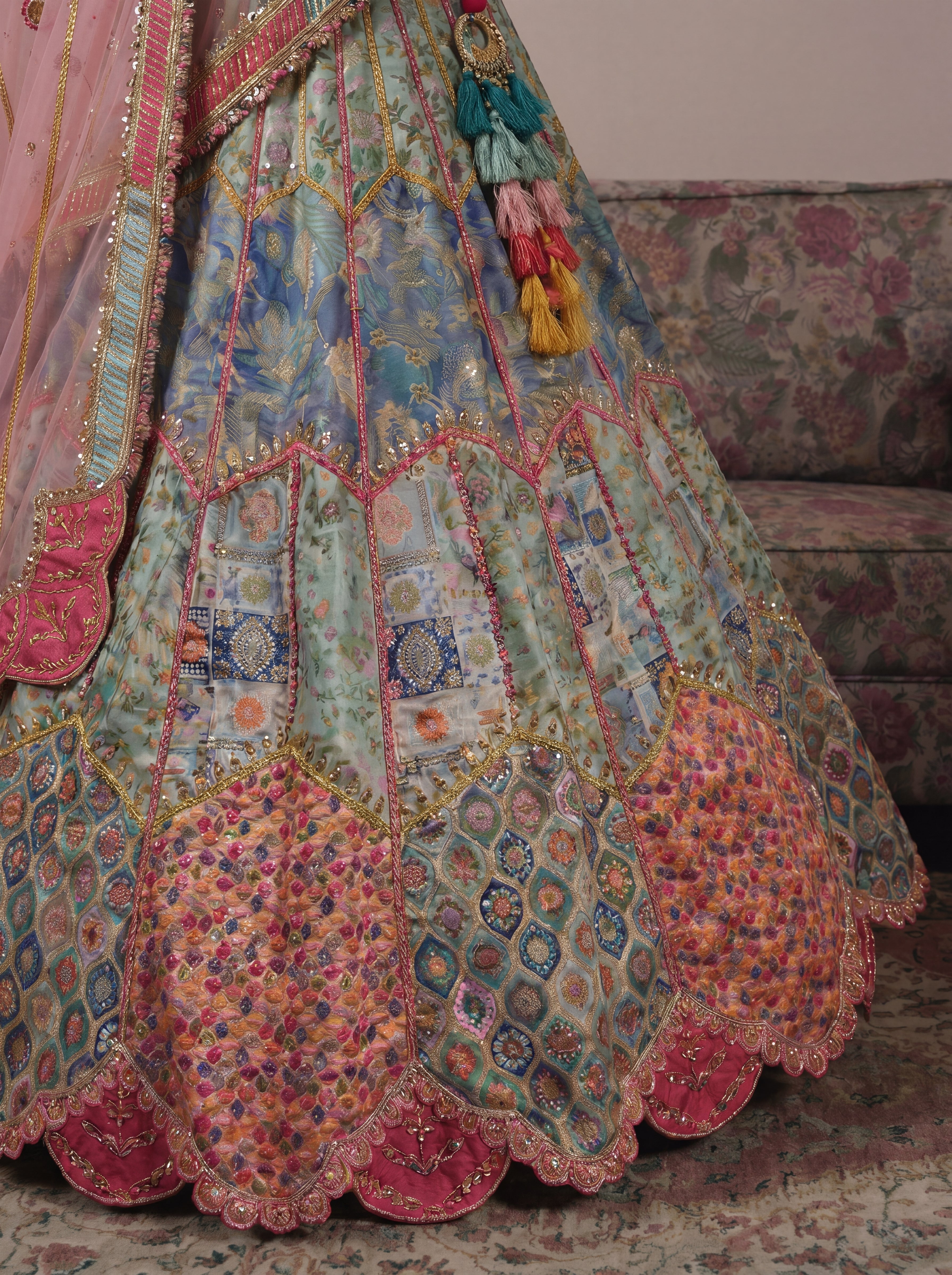 Sky Blue Viscose Jacquard Mirror Sequins Bridal Lehenga Choli