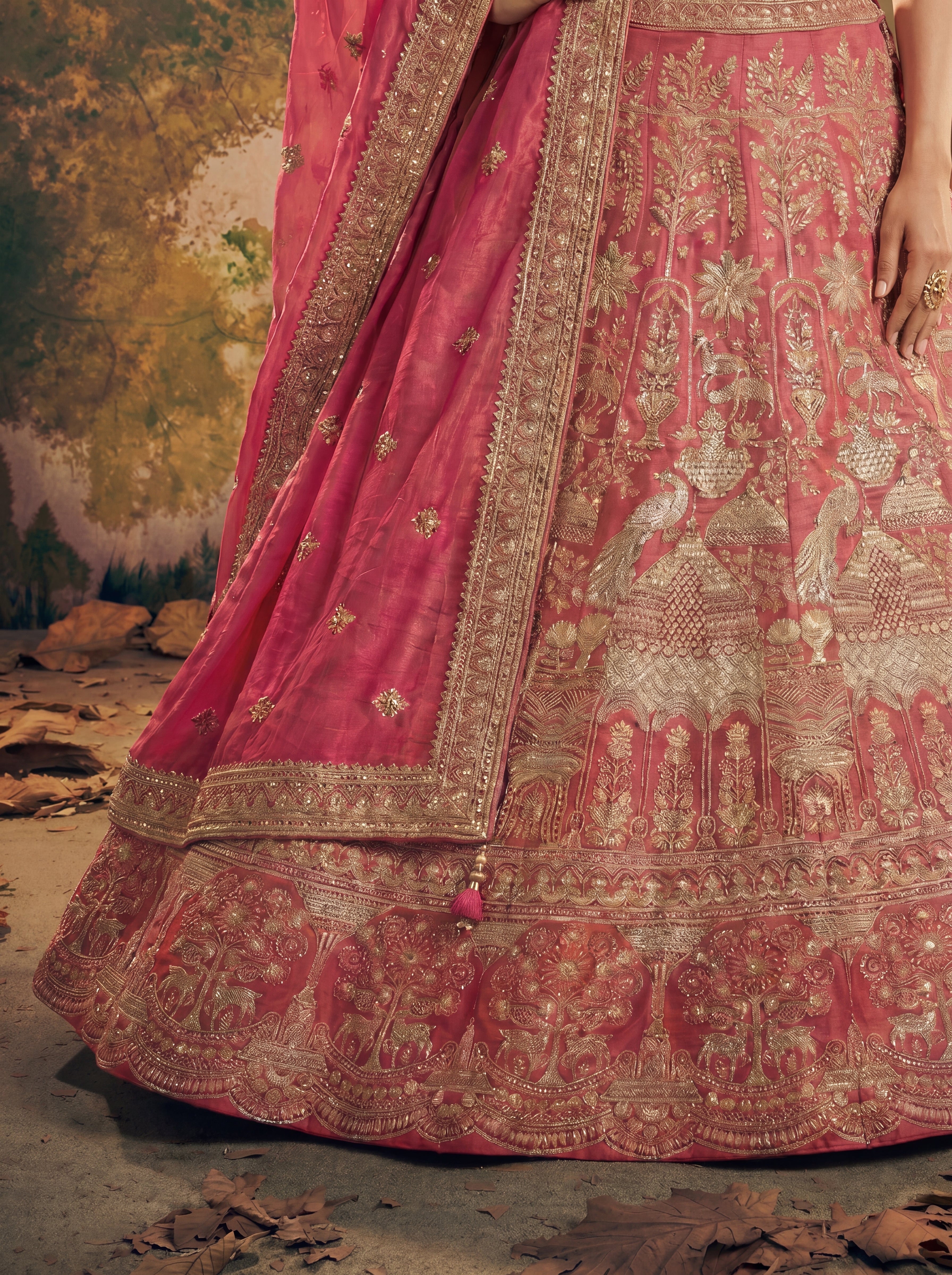 Hot Pink Viscose Jacquard Weaving Bridal Lehenga Choli Set