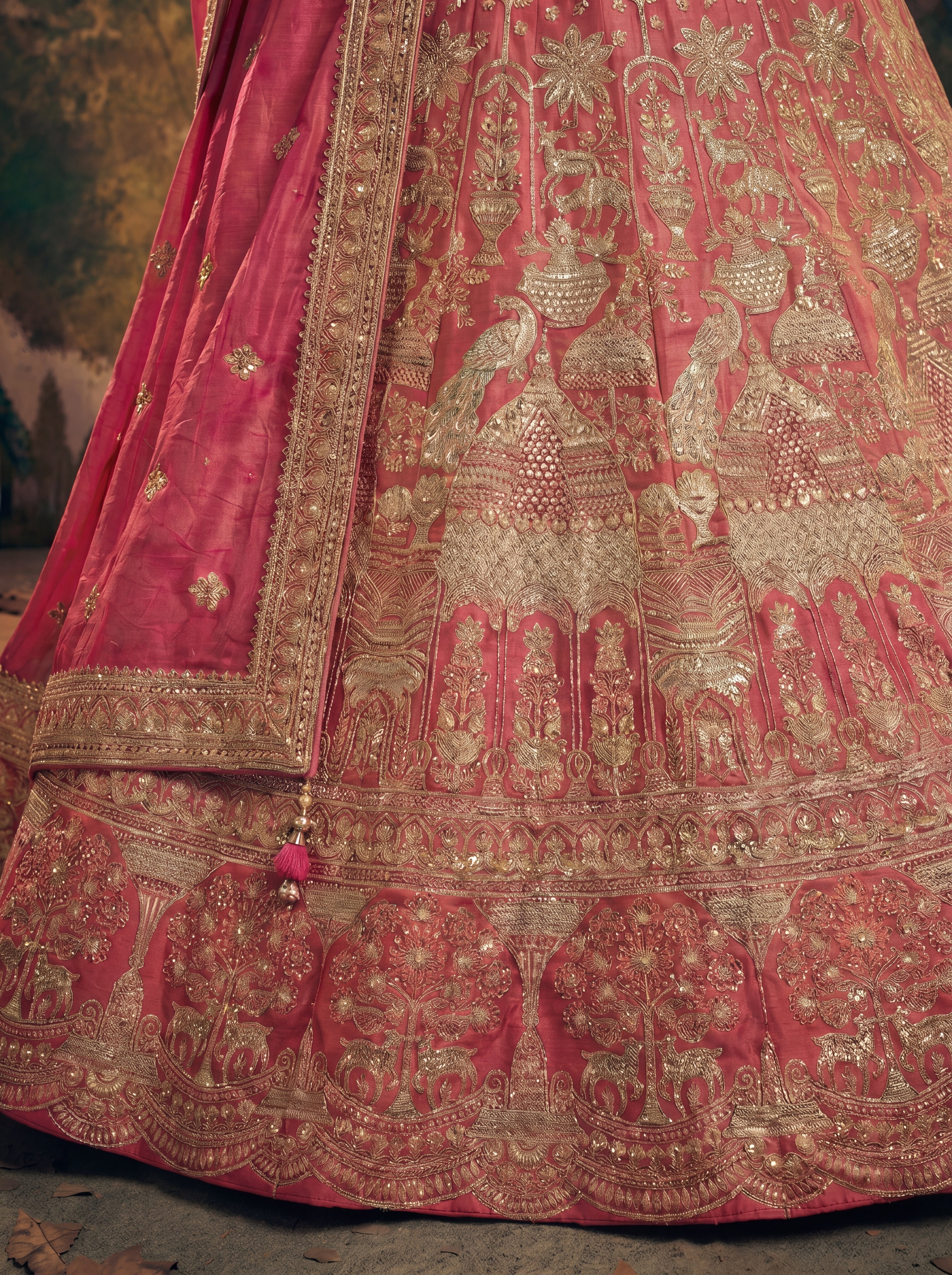 Hot Pink Viscose Jacquard Weaving Bridal Lehenga Choli Set