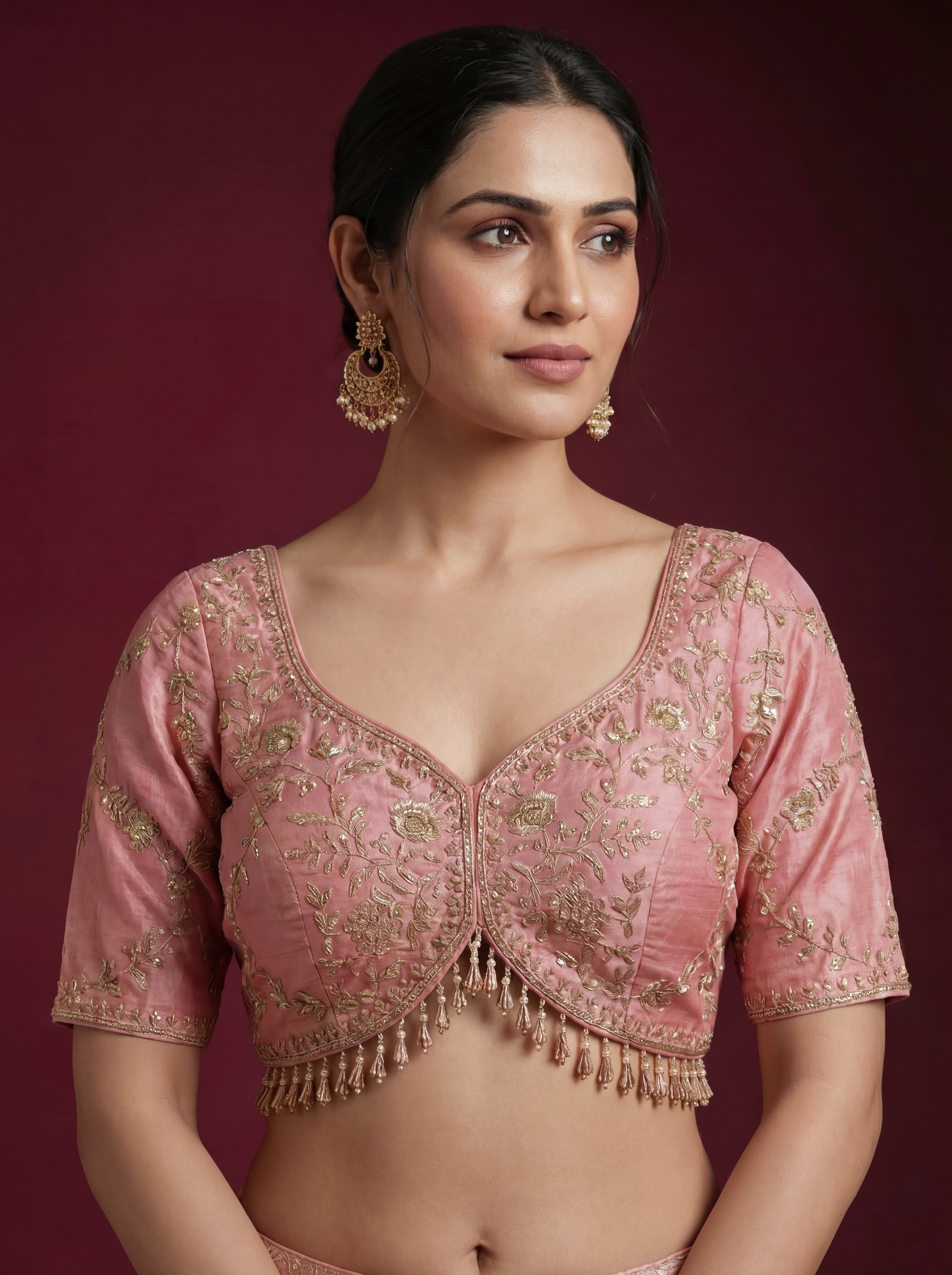 Coral Pink Viscose Jacquard Weaving Bridal Lehenga Choli Set