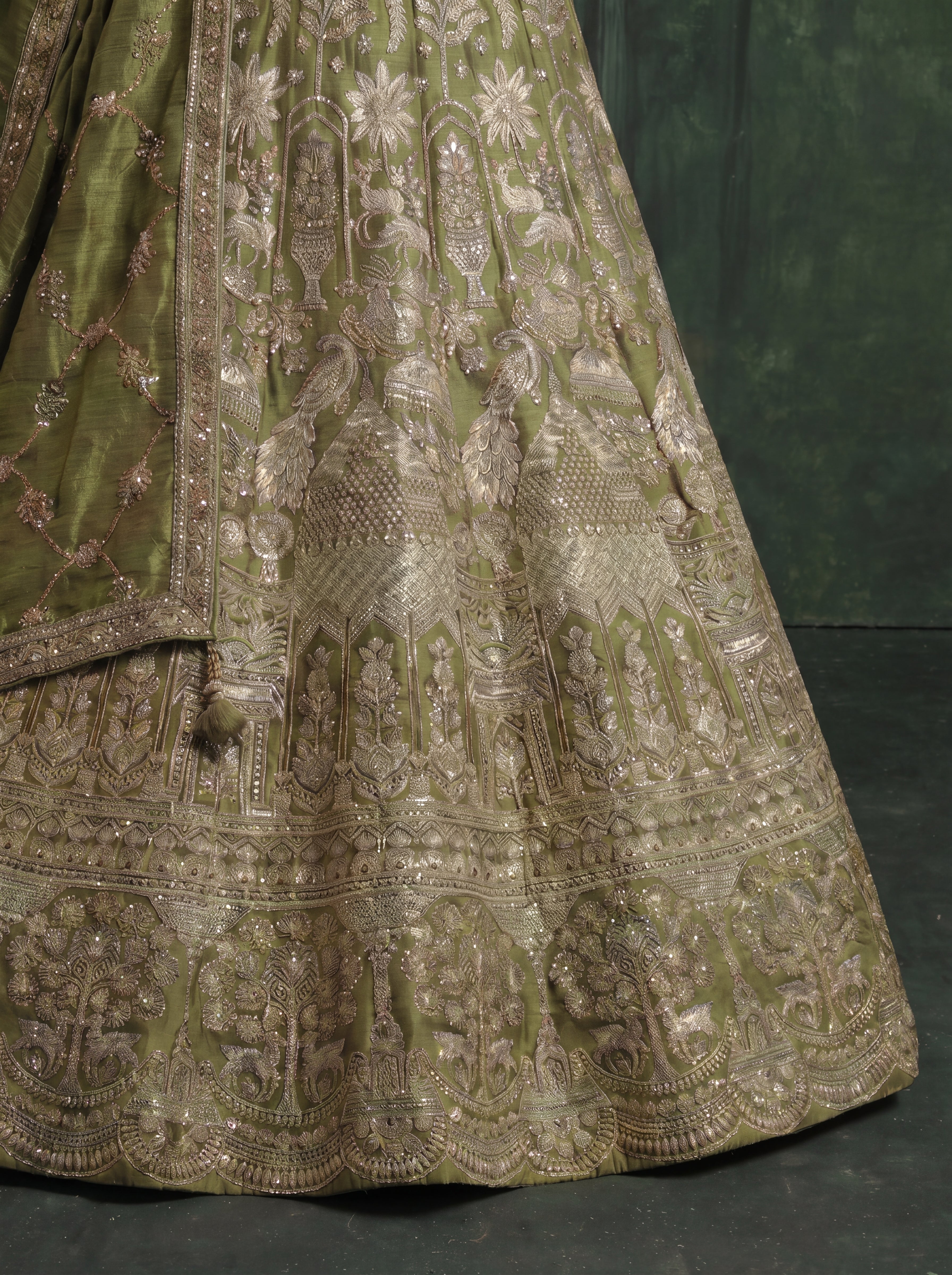 Sage Green Viscose Jacquard Weaving Bridal Lehenga Choli Set