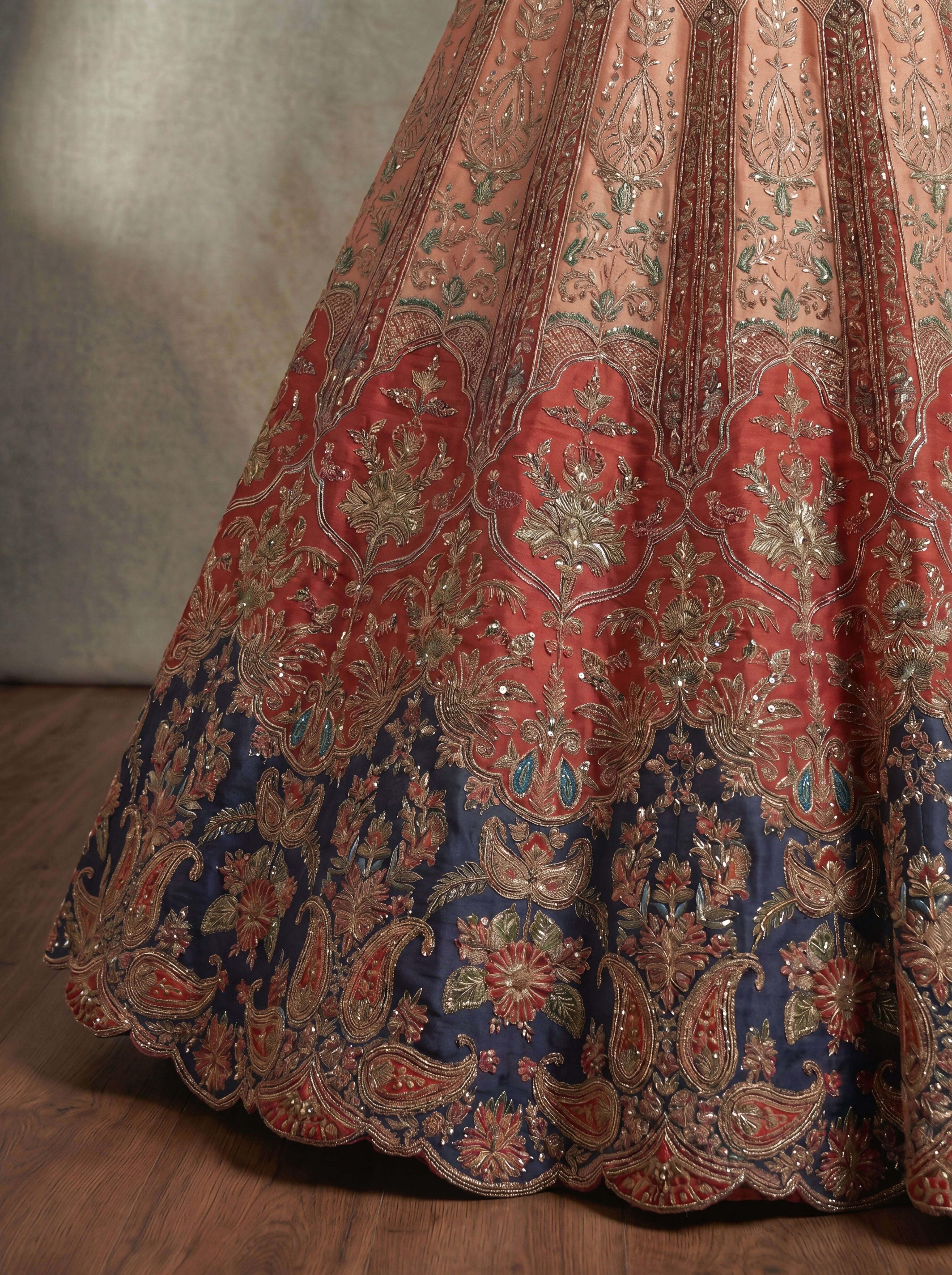 Peach Viscose Sequins Embroidered Bridal Lehenga Choli Set