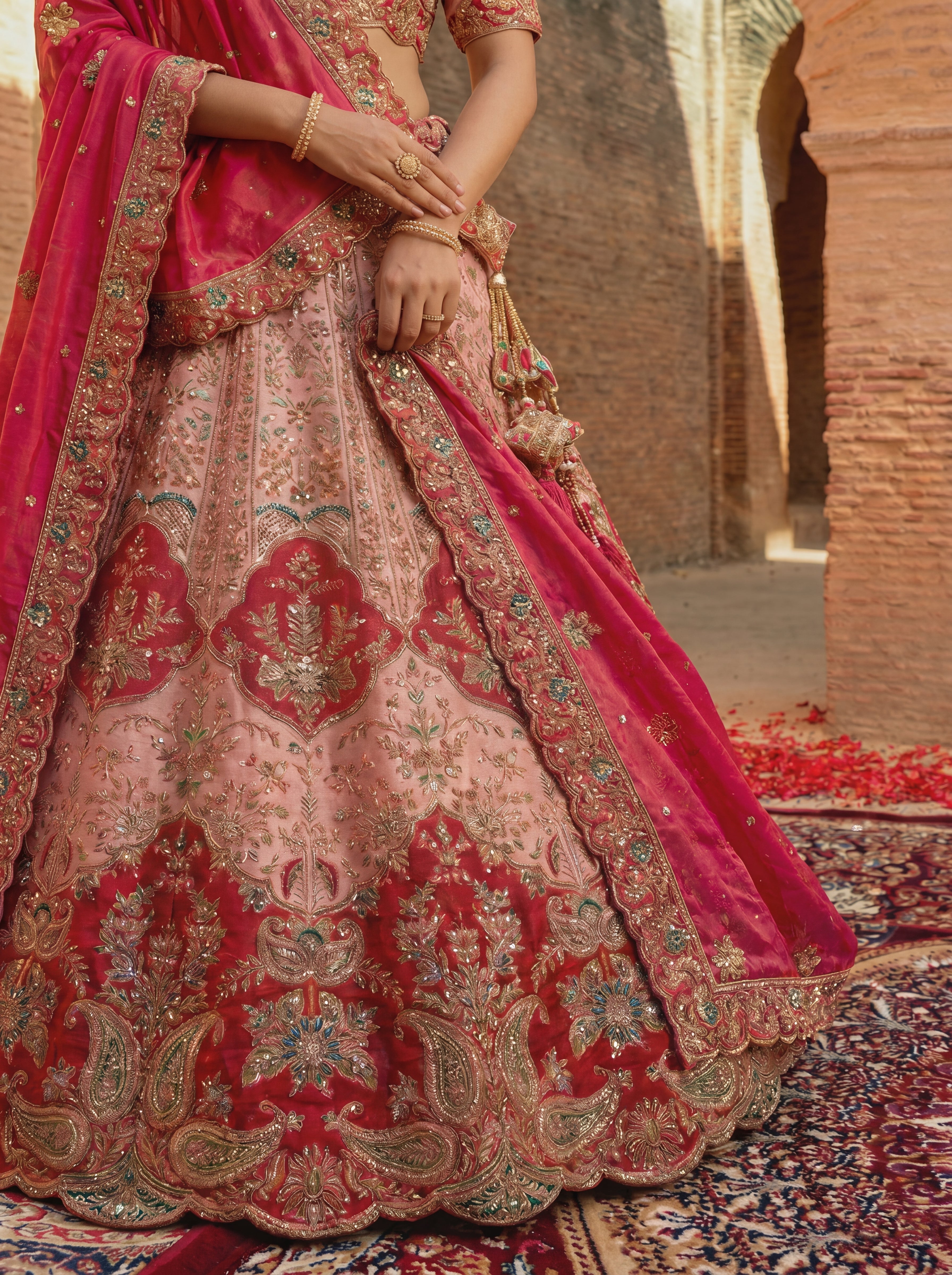 Pink Viscose Sequins Embroidered Bridal Lehenga Choli Set