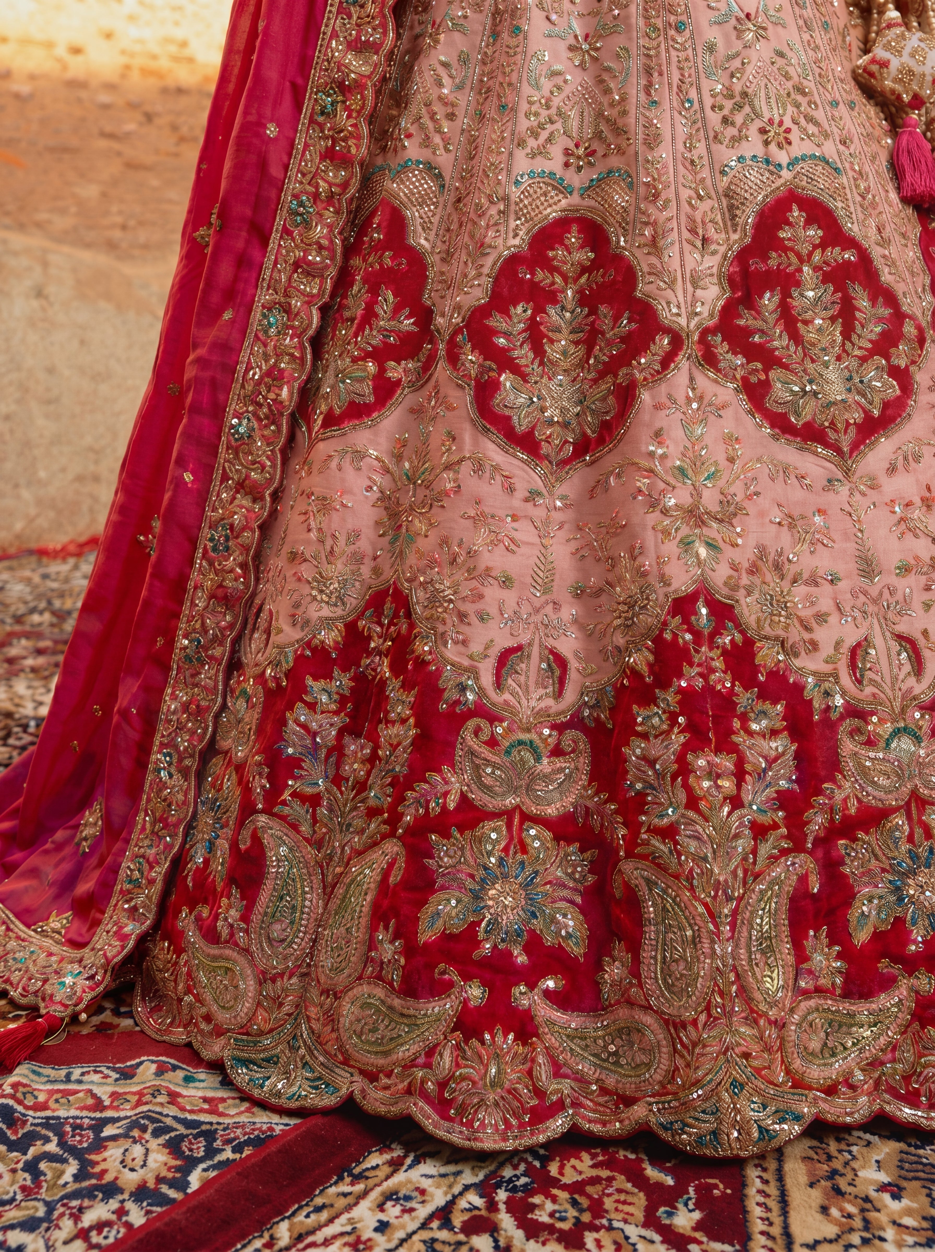 Pink Viscose Sequins Embroidered Bridal Lehenga Choli Set