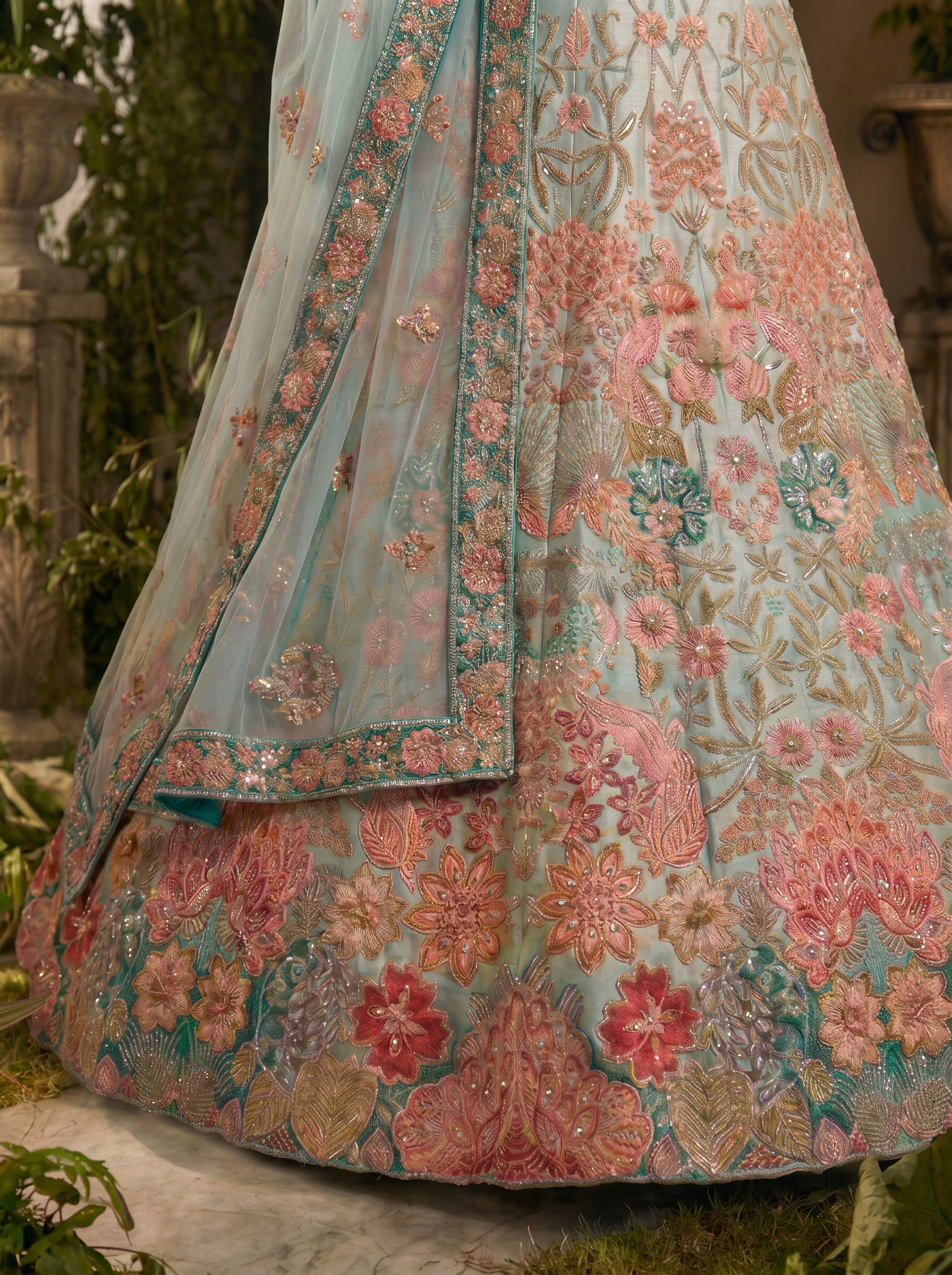 Sky Blue Viscose Sequins Mirror Bridal Lehenga Choli Set