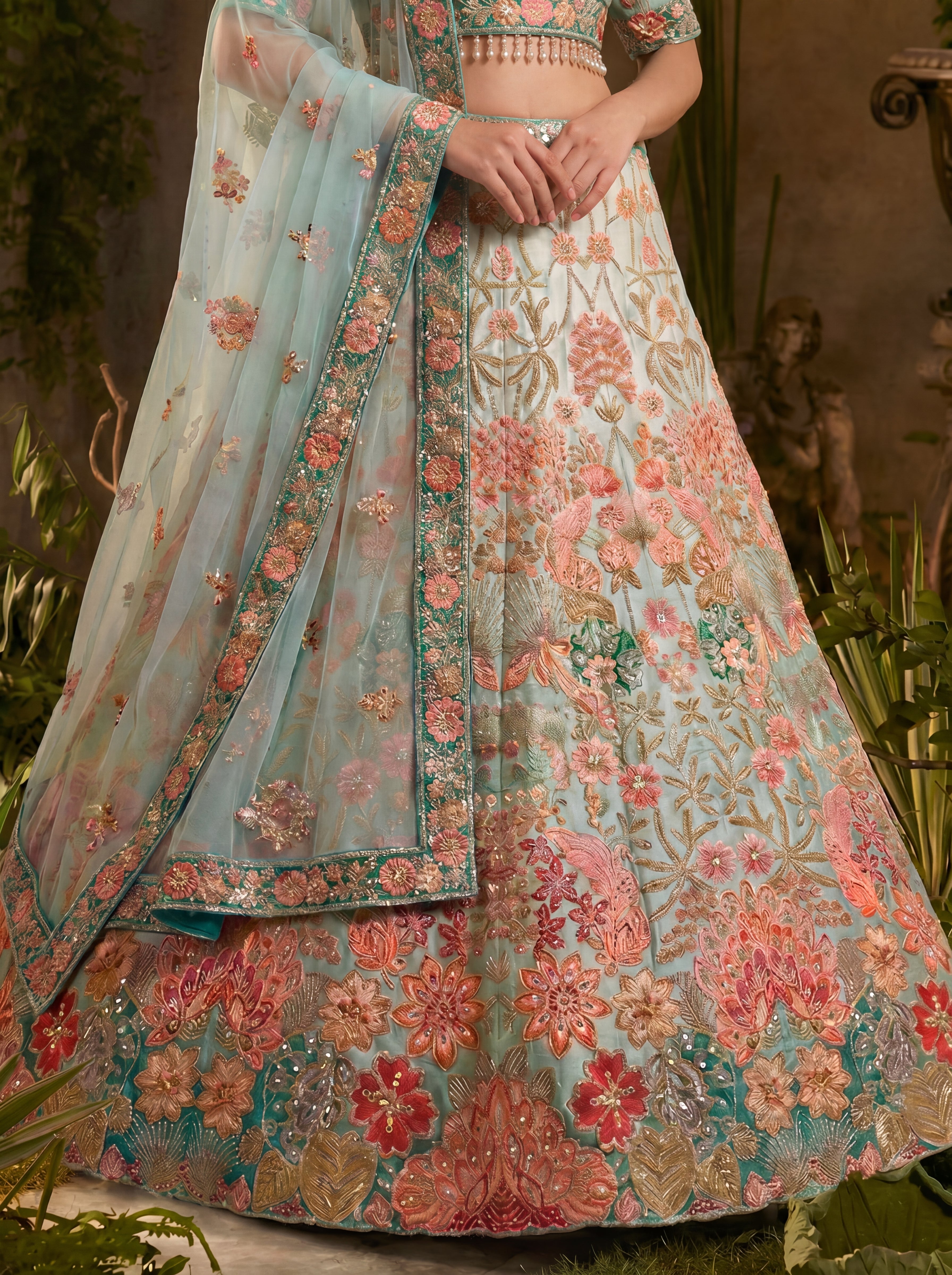 Sky Blue Viscose Sequins Mirror Bridal Lehenga Choli Set