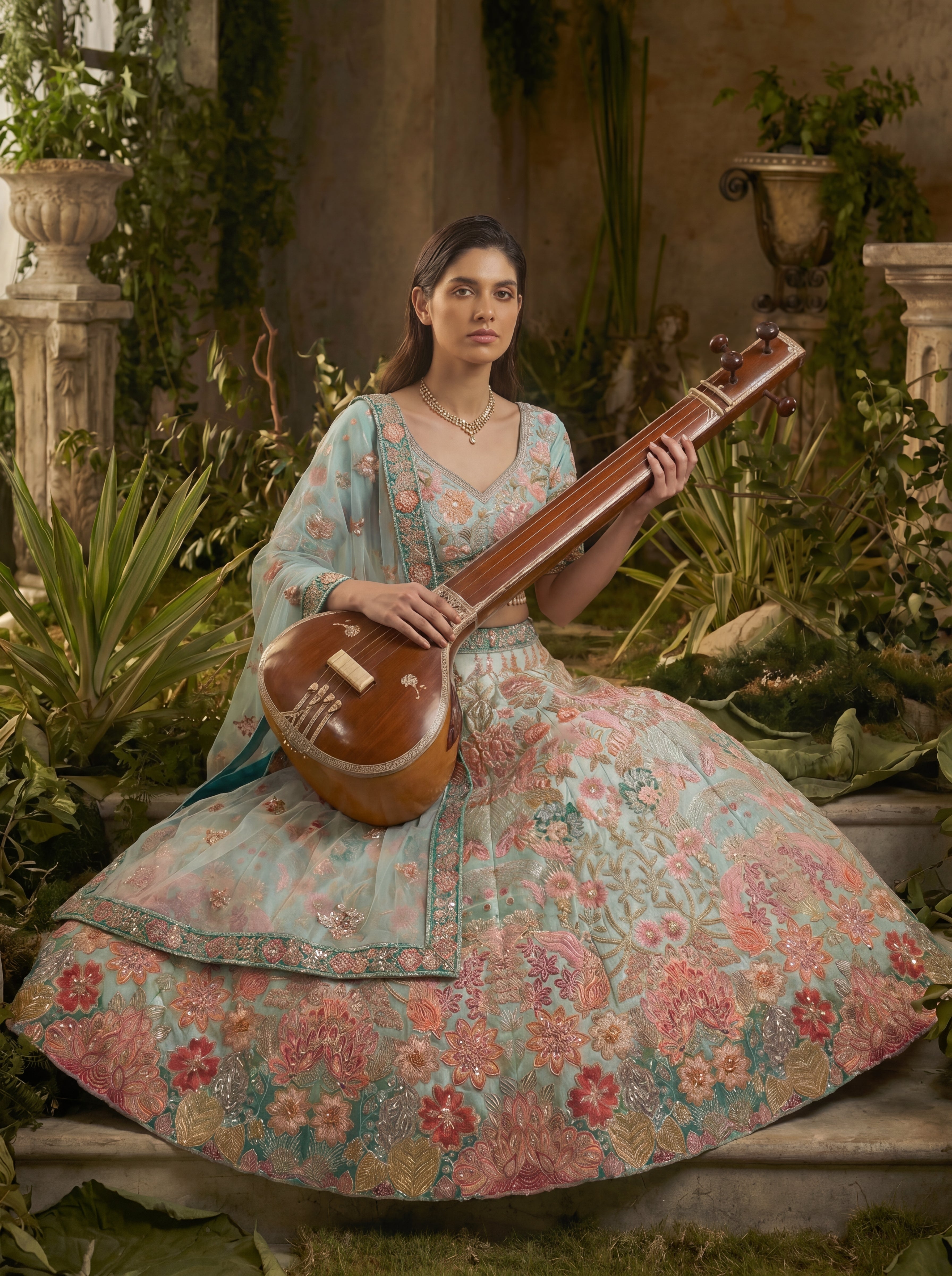Sky Blue Viscose Sequins Mirror Bridal Lehenga Choli Set