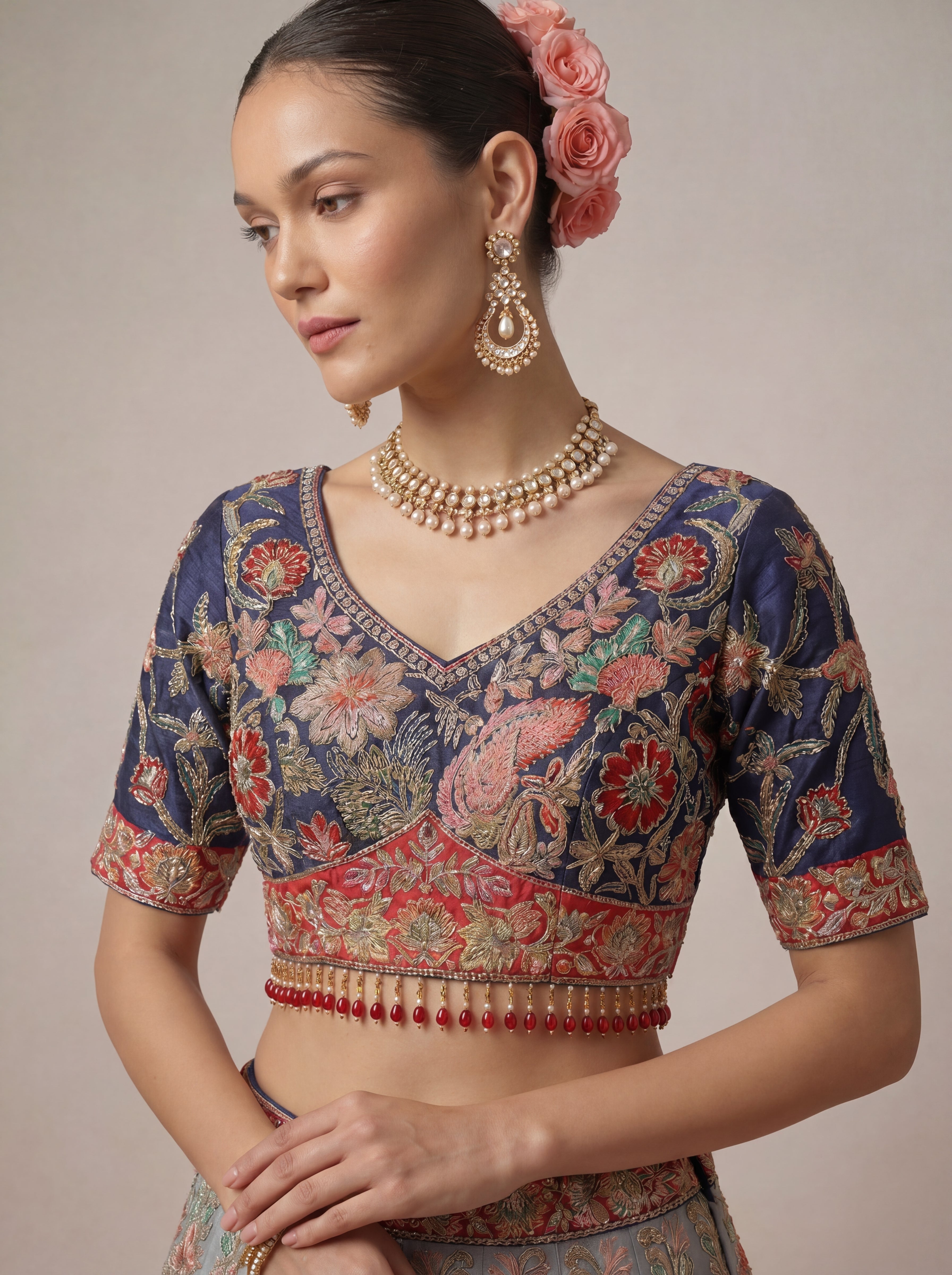 Navy Blue Viscose Mirror Sequins Bridal Lehenga Choli Set