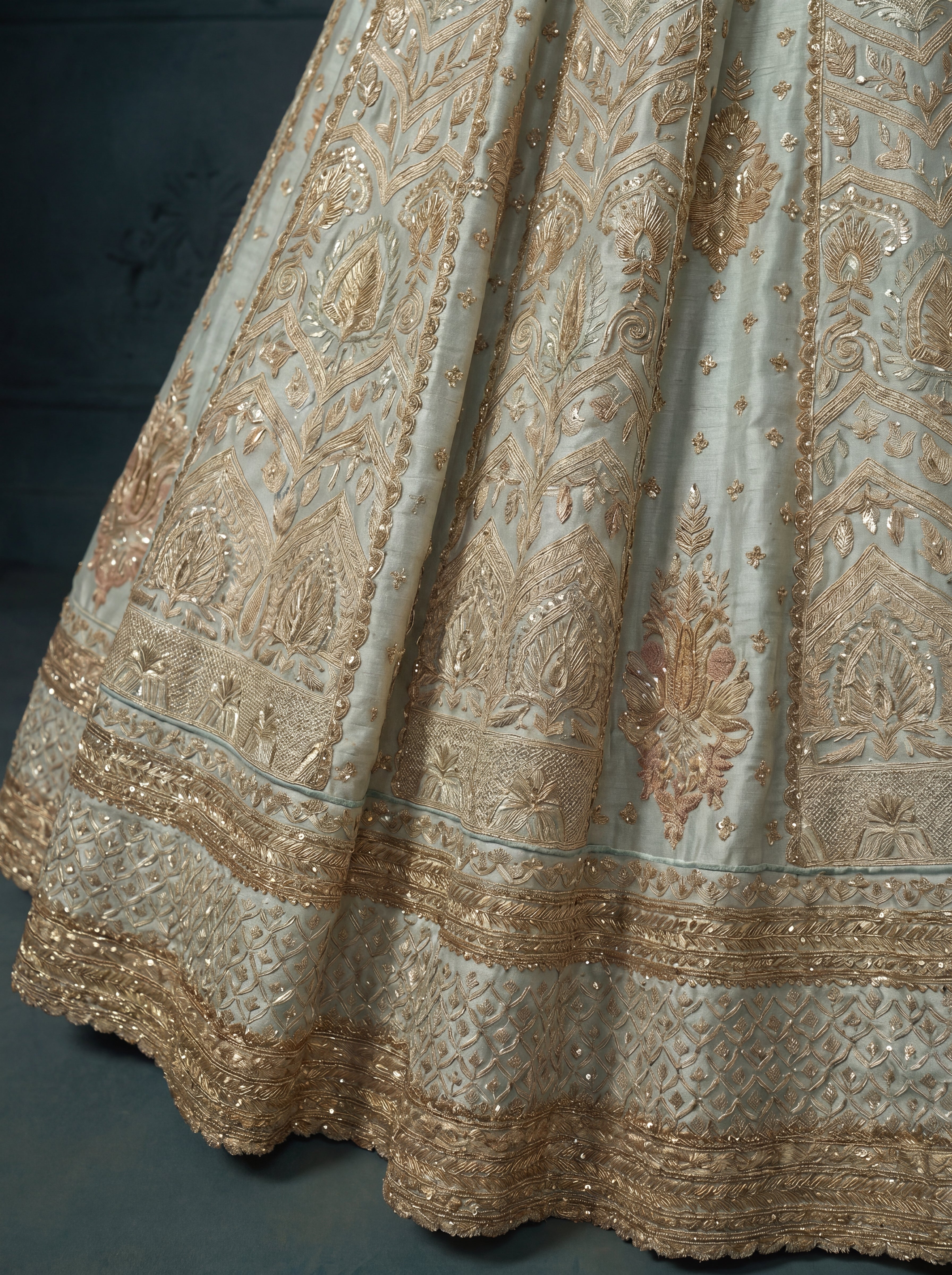 Mint Aqua Tissue Jacquard Mirror Sequins Bridal Lehenga Choli