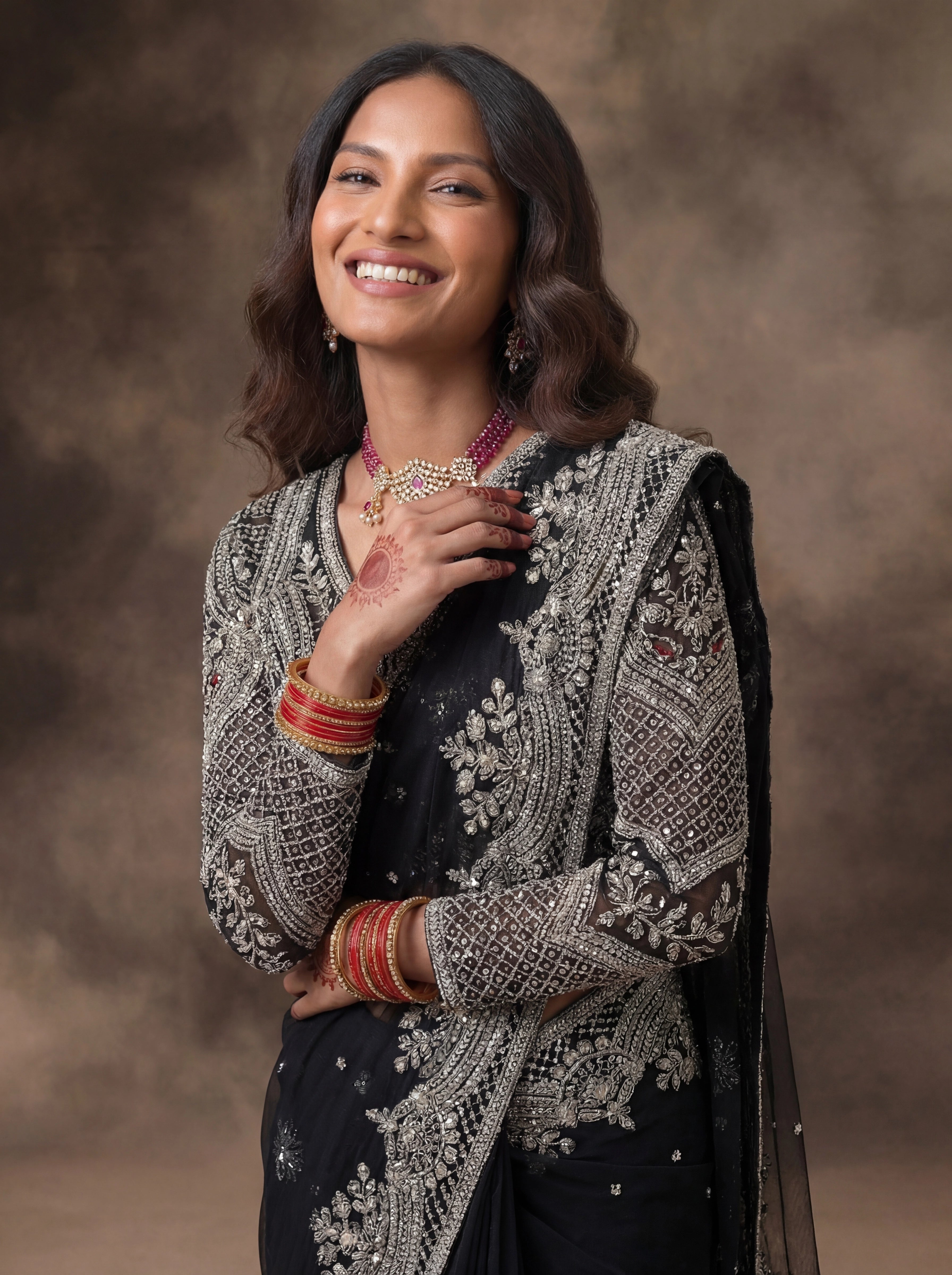 Jet Black Net Embroidery Sequins Handwork Bridal Saree