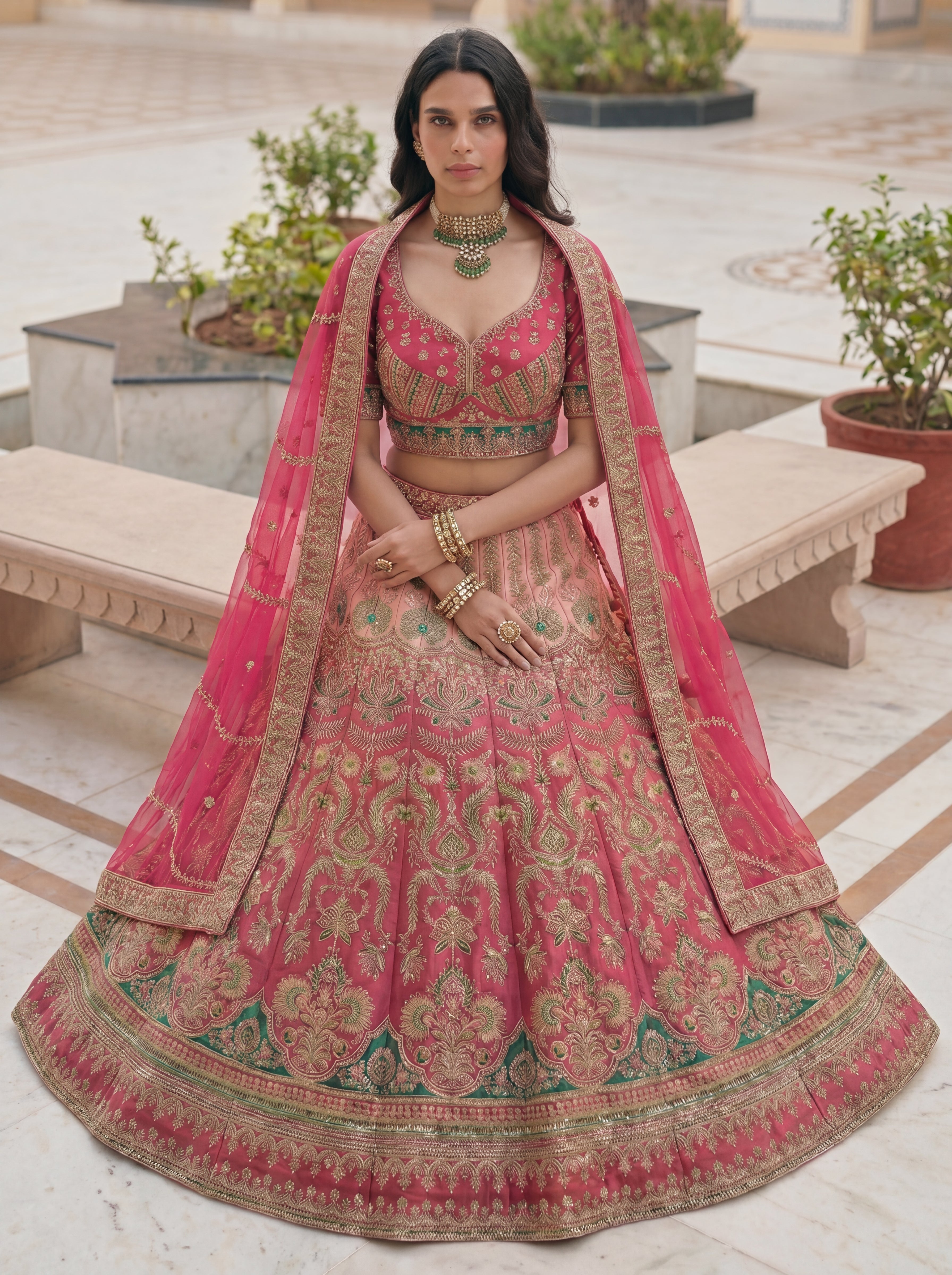 Rose Pink Viscose Sequins Mirror Wedding Lehenga Choli Set