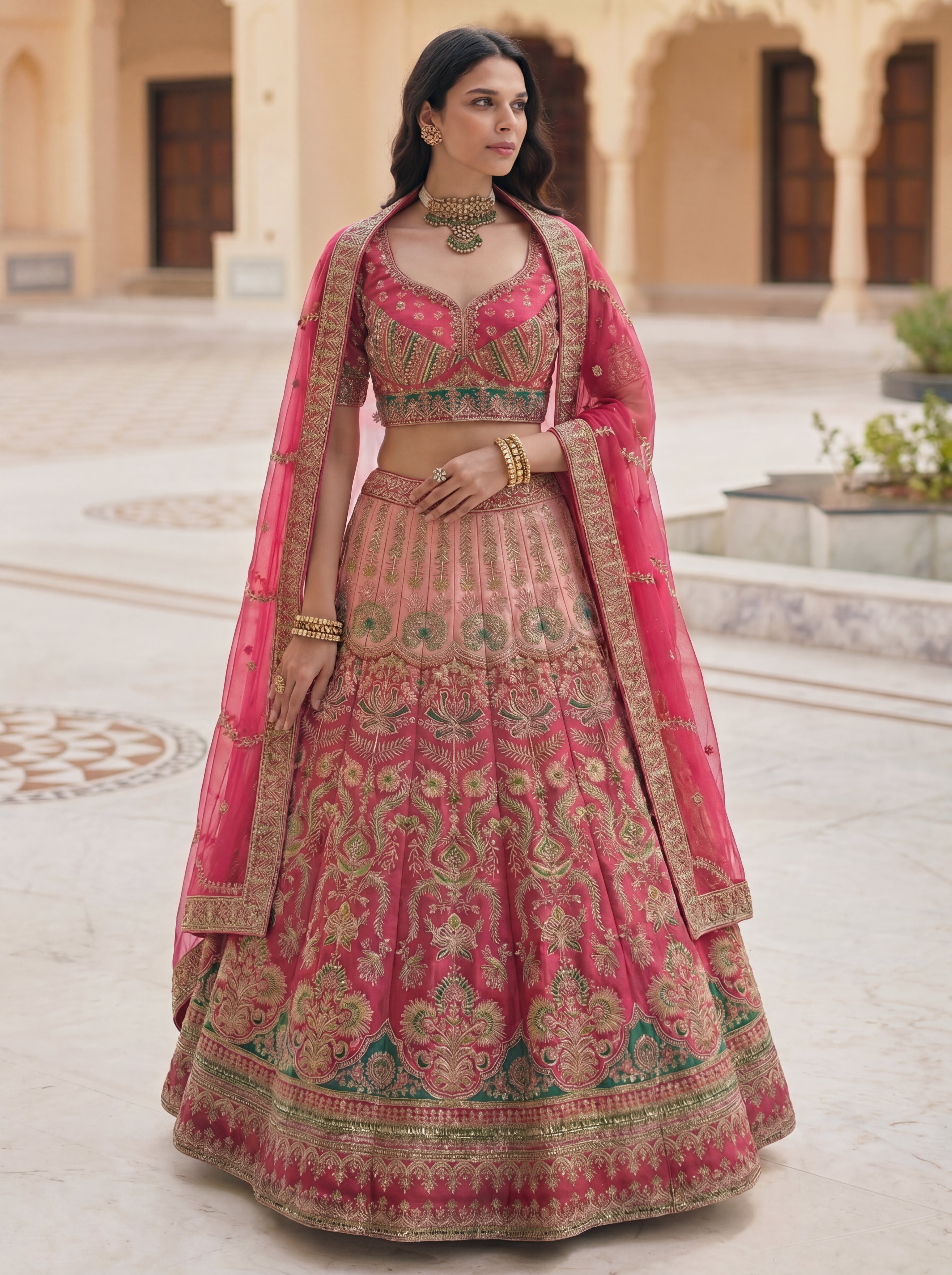 Rose Pink Viscose Sequins Mirror Wedding Lehenga Choli Set