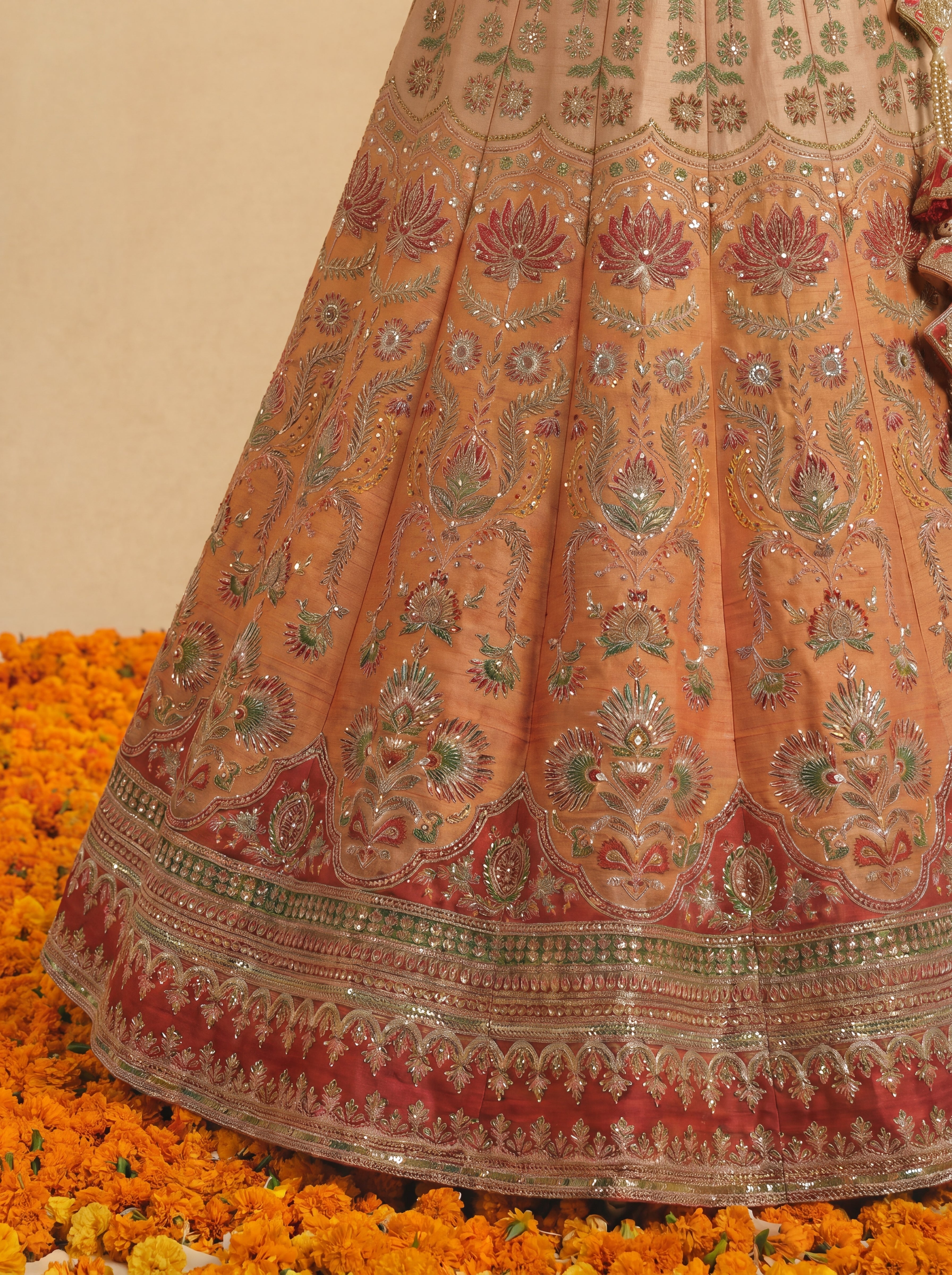 Orange Viscose Embroidered Sequins Bridal Lehenga Choli Set