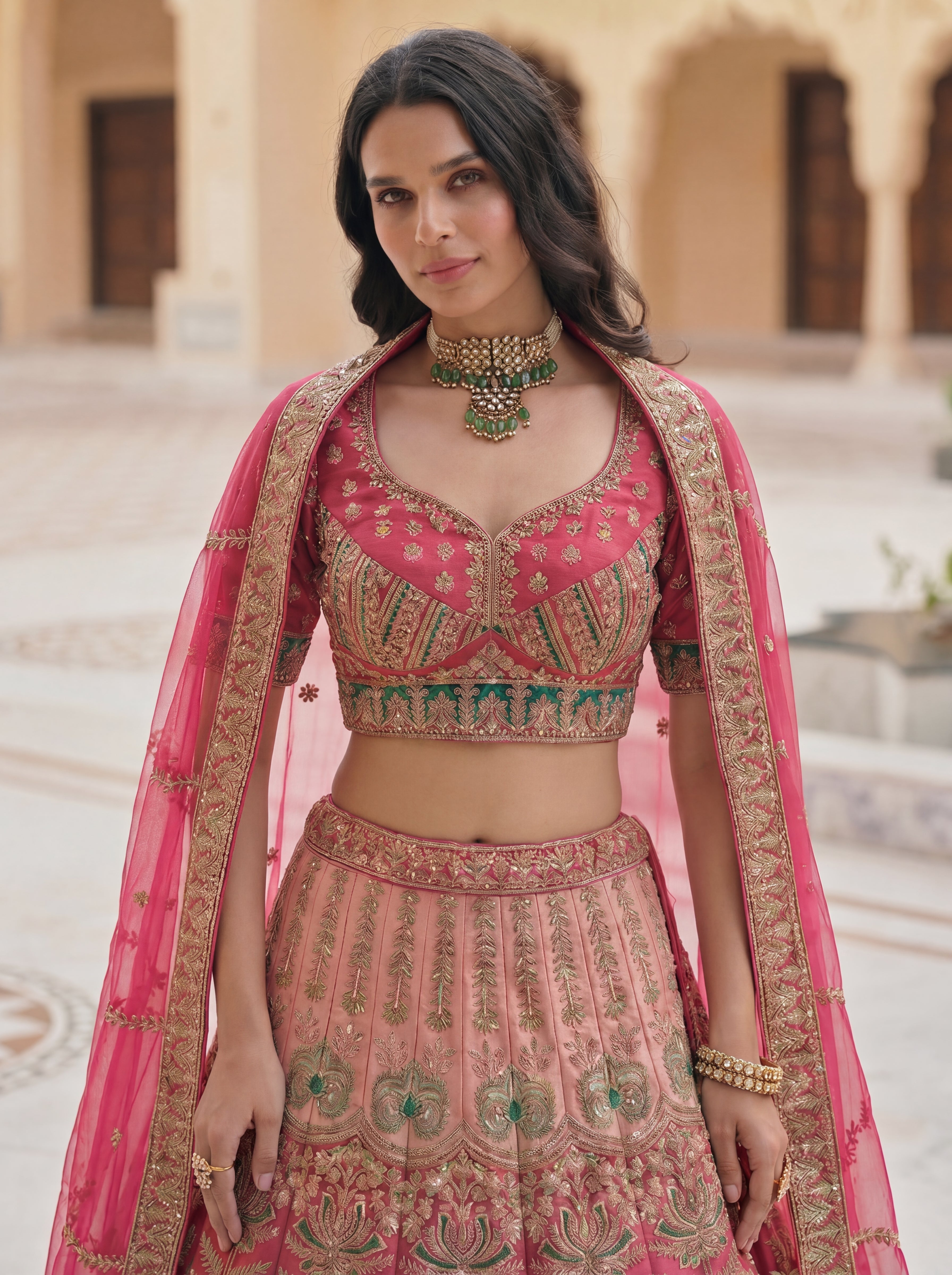 Rose Pink Viscose Sequins Mirror Wedding Lehenga Choli Set