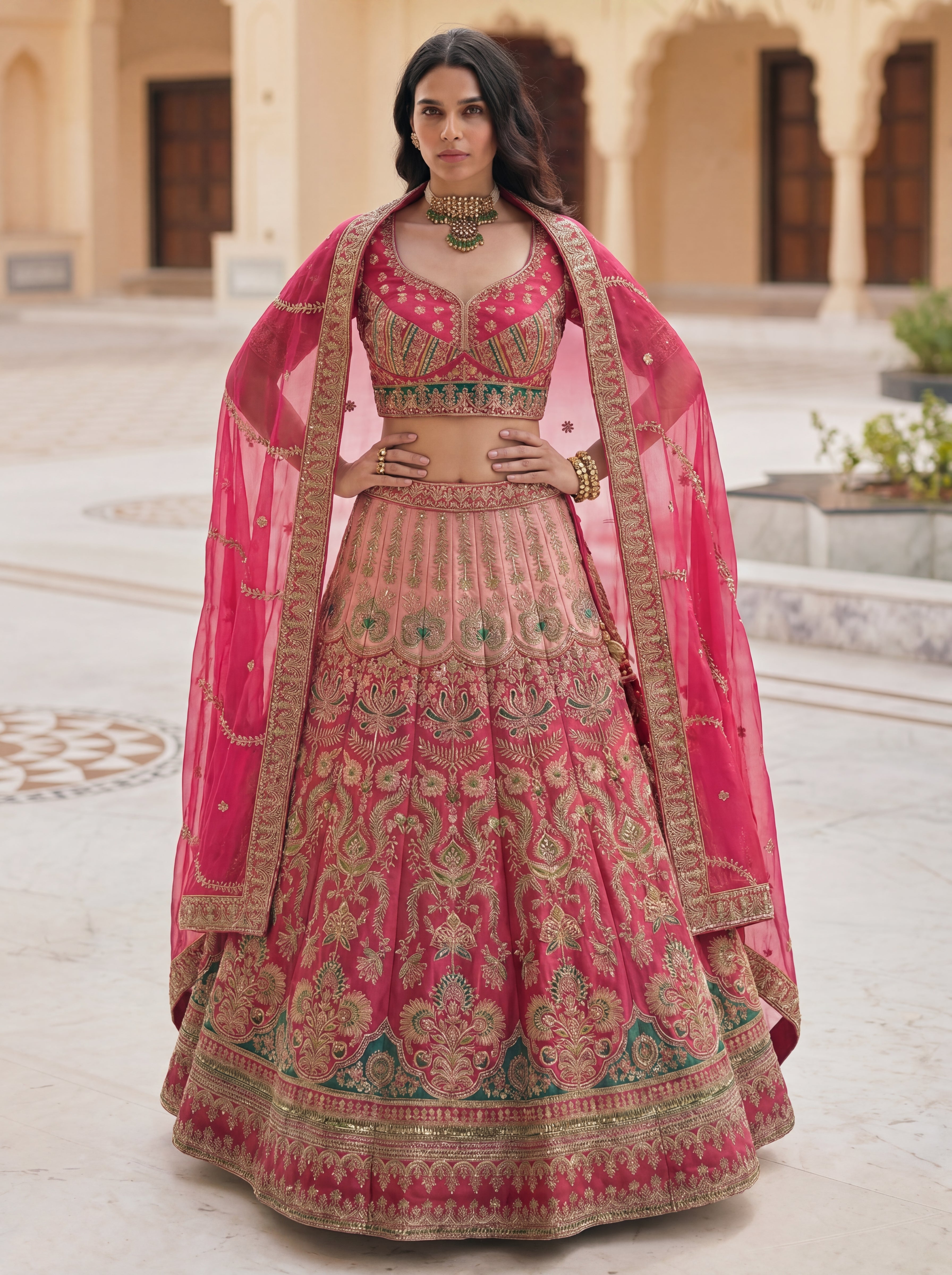 Rose Pink Viscose Sequins Mirror Wedding Lehenga Choli Set