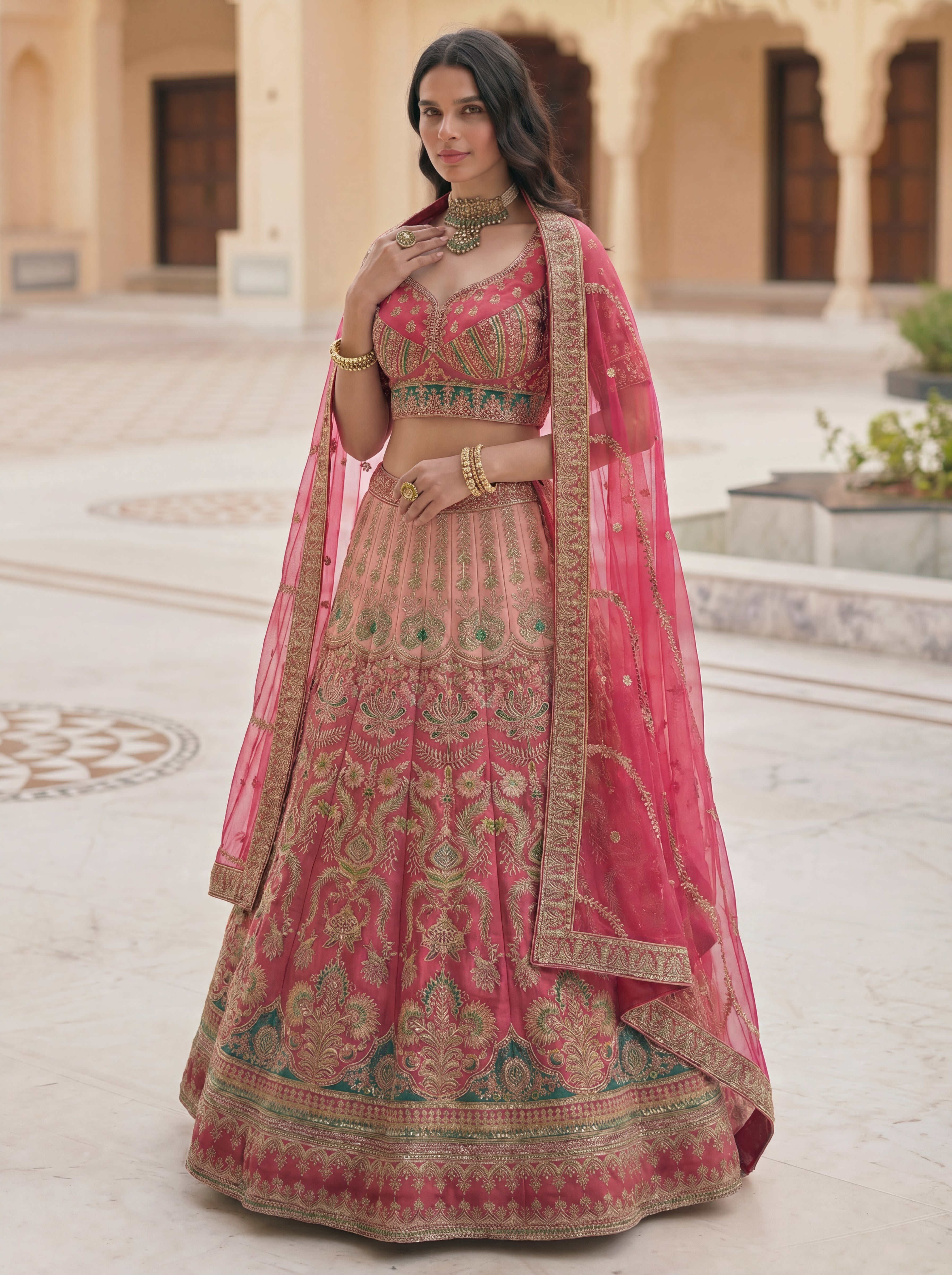 Rose Pink Viscose Sequins Mirror Wedding Lehenga Choli Set