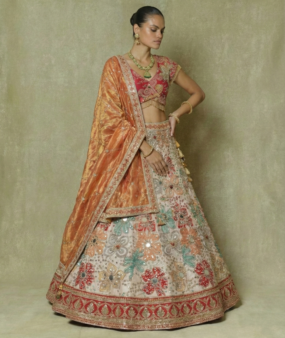 Rose Deep Viscose Mirror Sequins Bridal Lehenga Choli Set